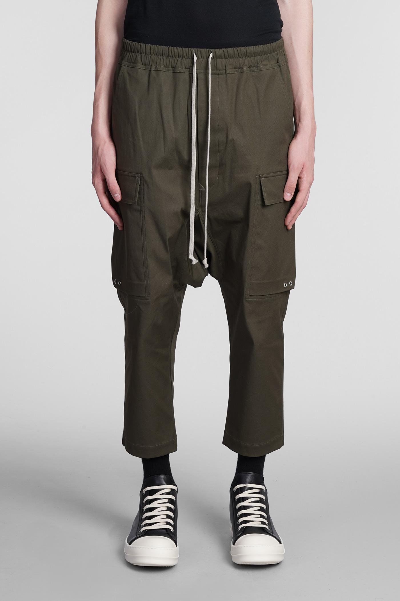 Rick Owens Men's Cargo Cropped Pants In Green Cotton