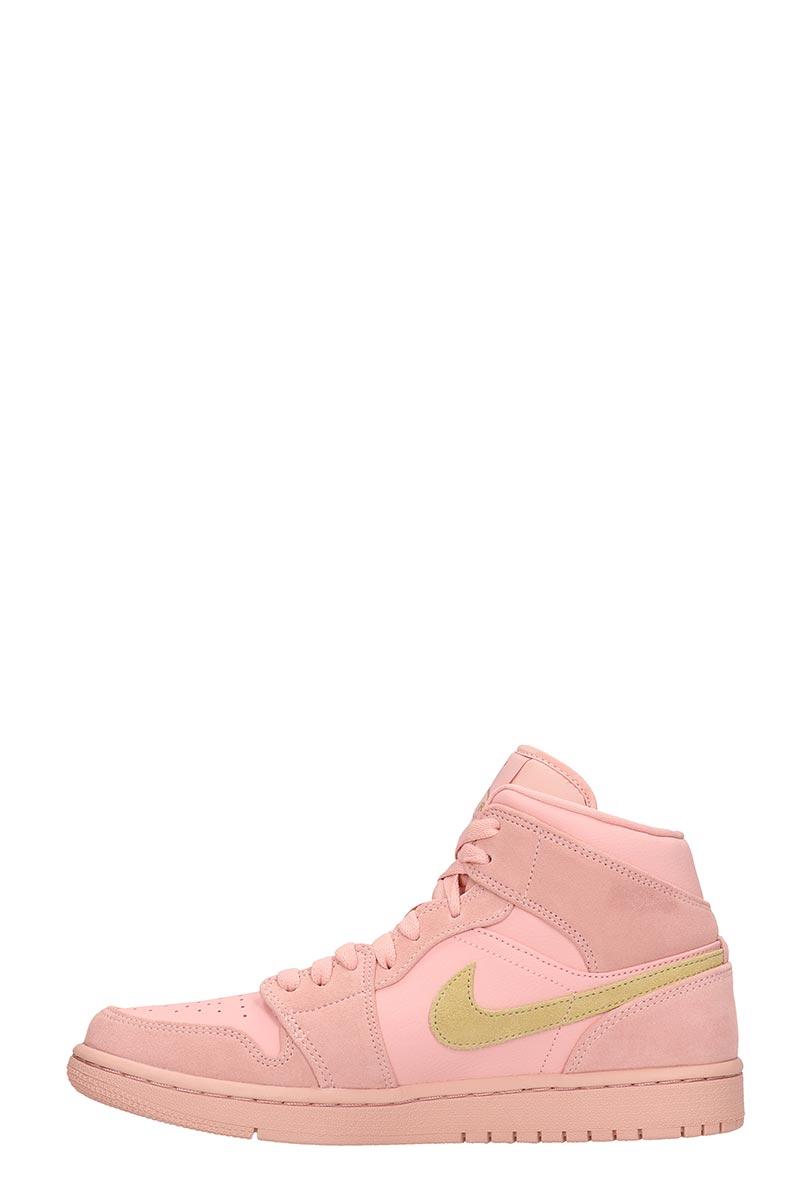 Air Jordan 1 Mid Leather Sneakers in Pink - Nike