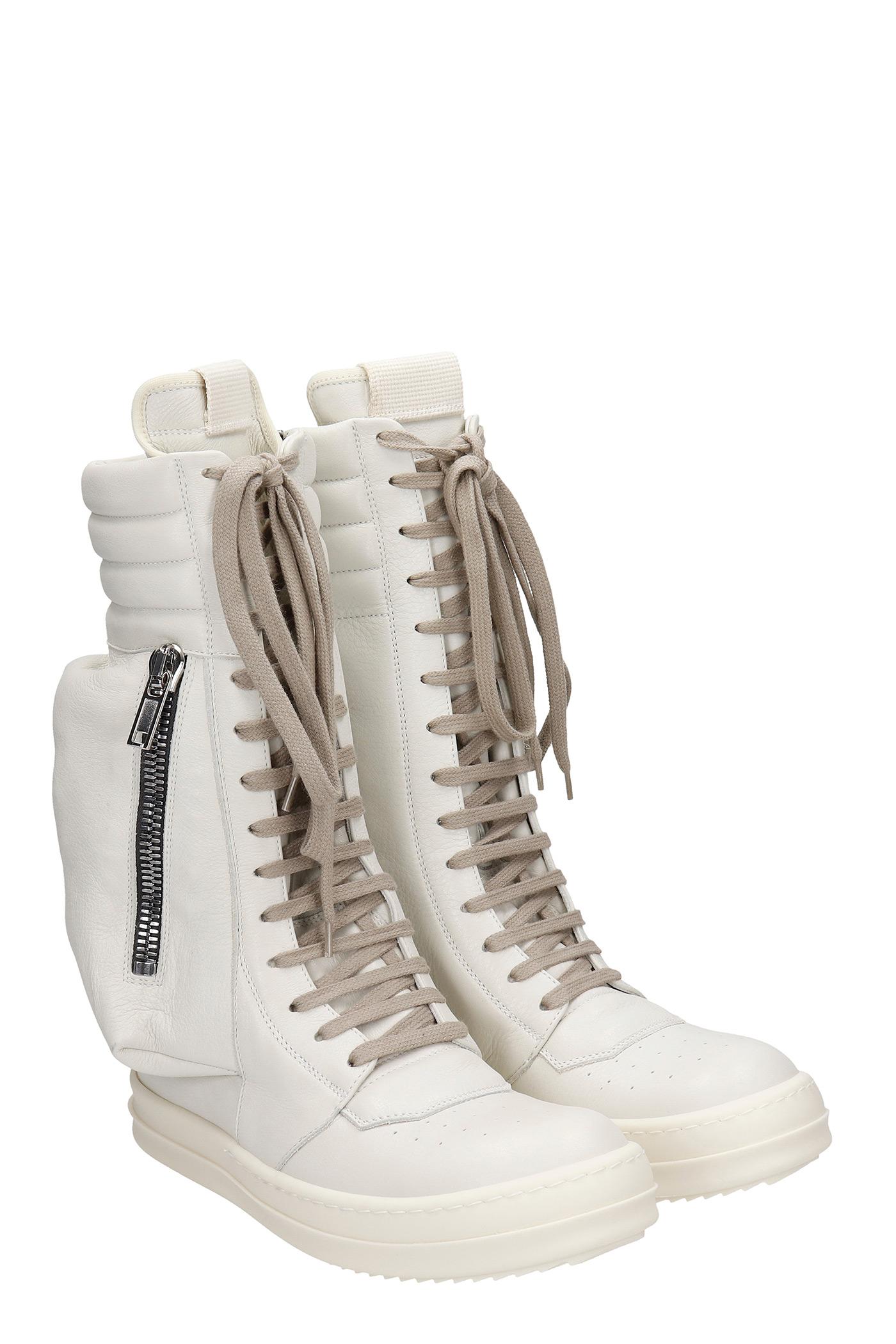 Rick Owens Cargo Basket Sneakers In White Leather | Lyst