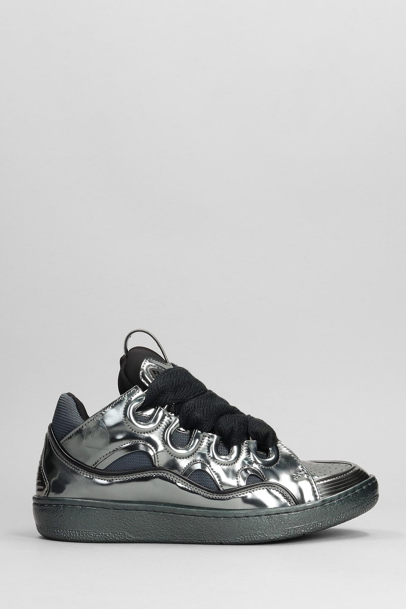 Lanvin Curb Sneakers In Silver Leather in Black | Lyst