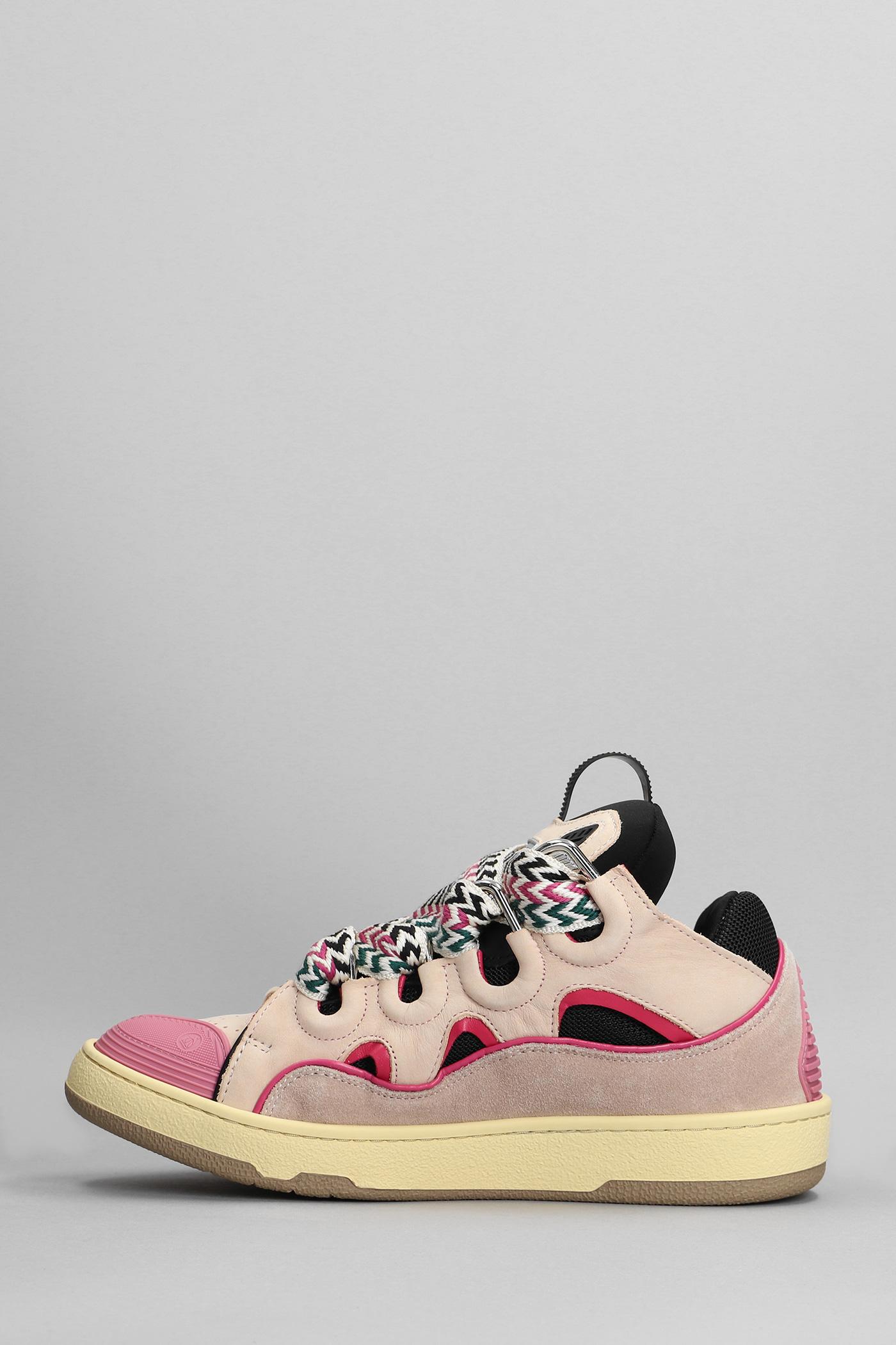 Lanvin Curb Sneakers In Rose-pink Suede And Leather for Men | Lyst