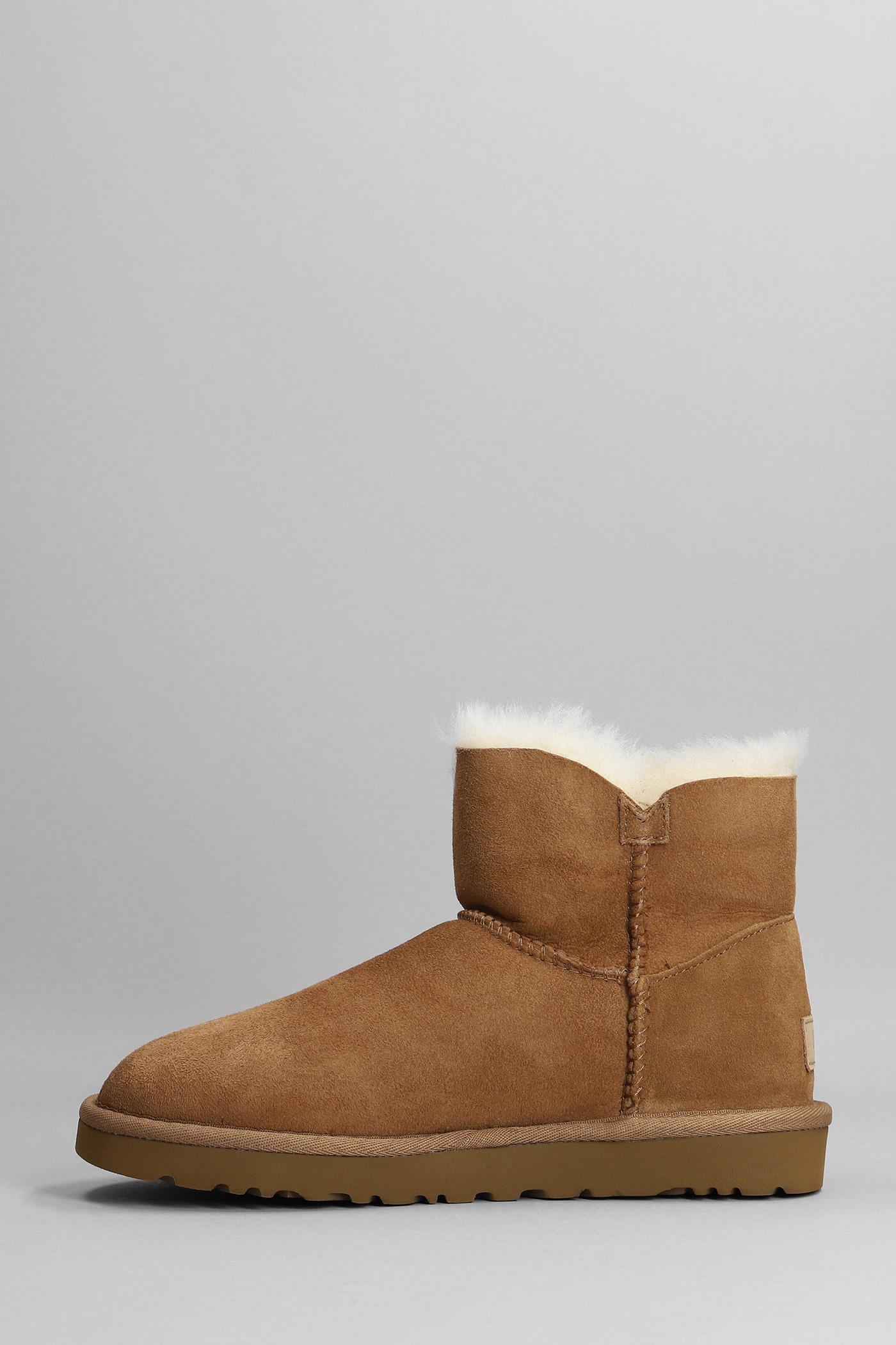 UGG Mini Bailey Buttonii Low Heels Ankle Boots In Leather Color Suede in  Brown | Lyst