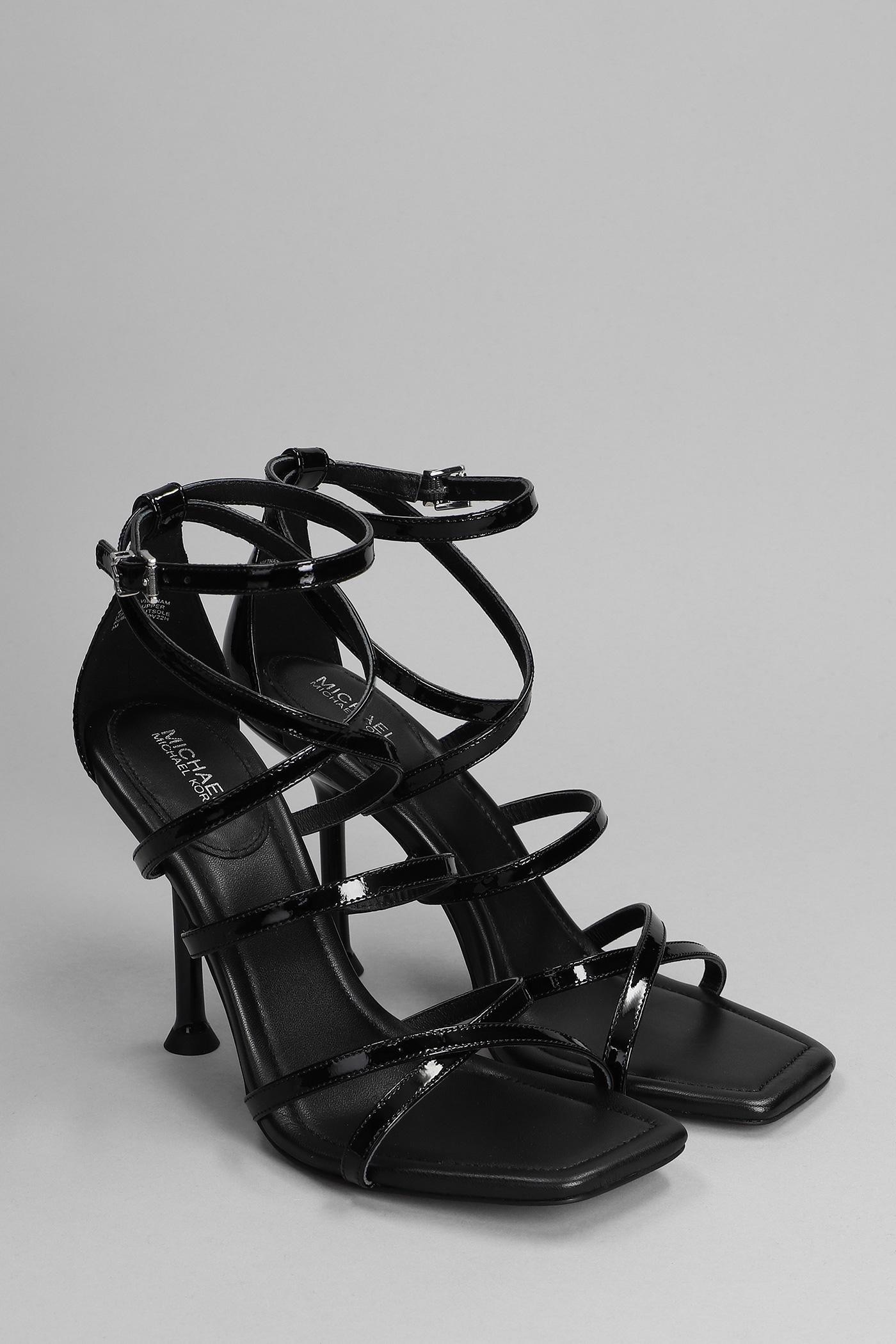 Michael Kors Imani Sandals In Black Patent Leather in Metallic | Lyst