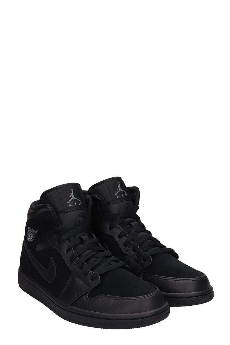 Nike Air 1 Mid Leather And Suede Sneakers in Black for Men - Lyst