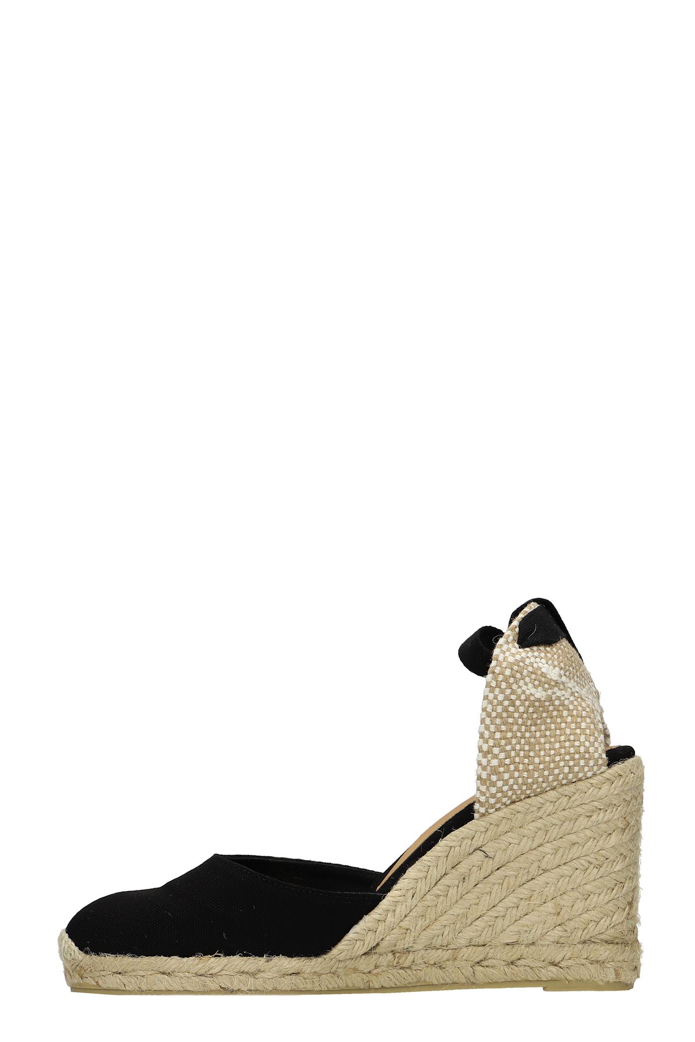 black canvas wedges