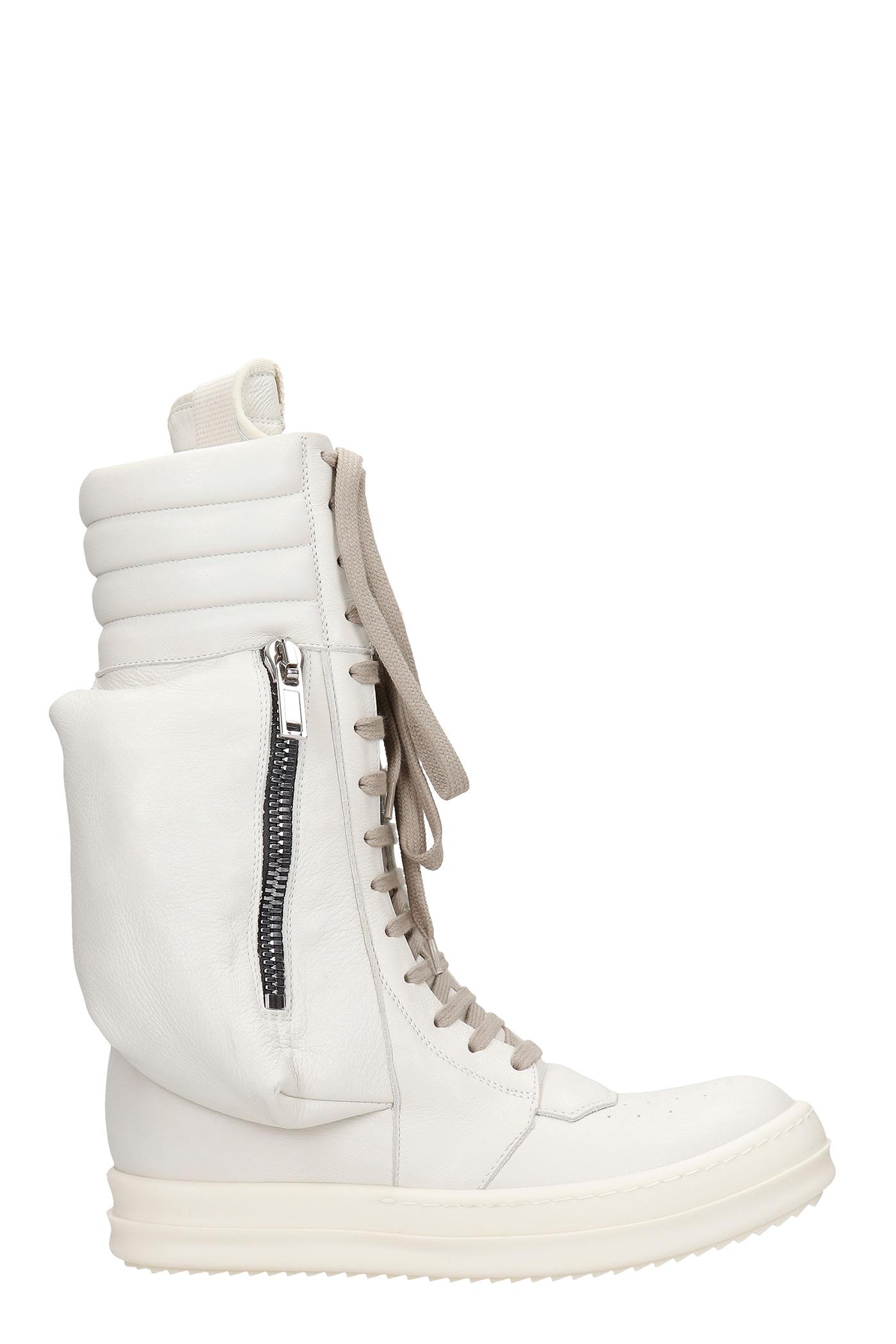 Rick Owens Cargo Basket Sneakers In White Leather | Lyst