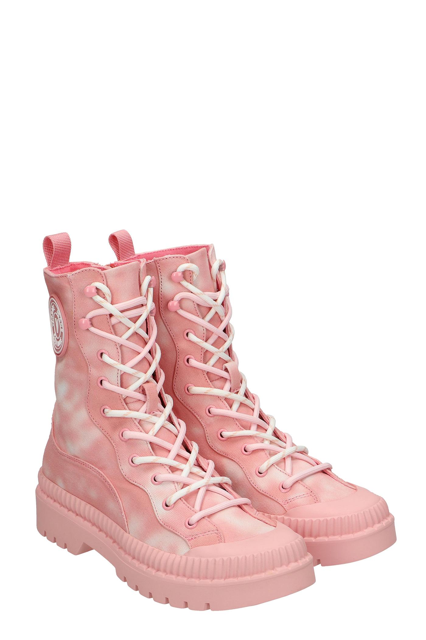 Versace Jeans Couture Combat Boots In Rose-pink Canvas | Lyst
