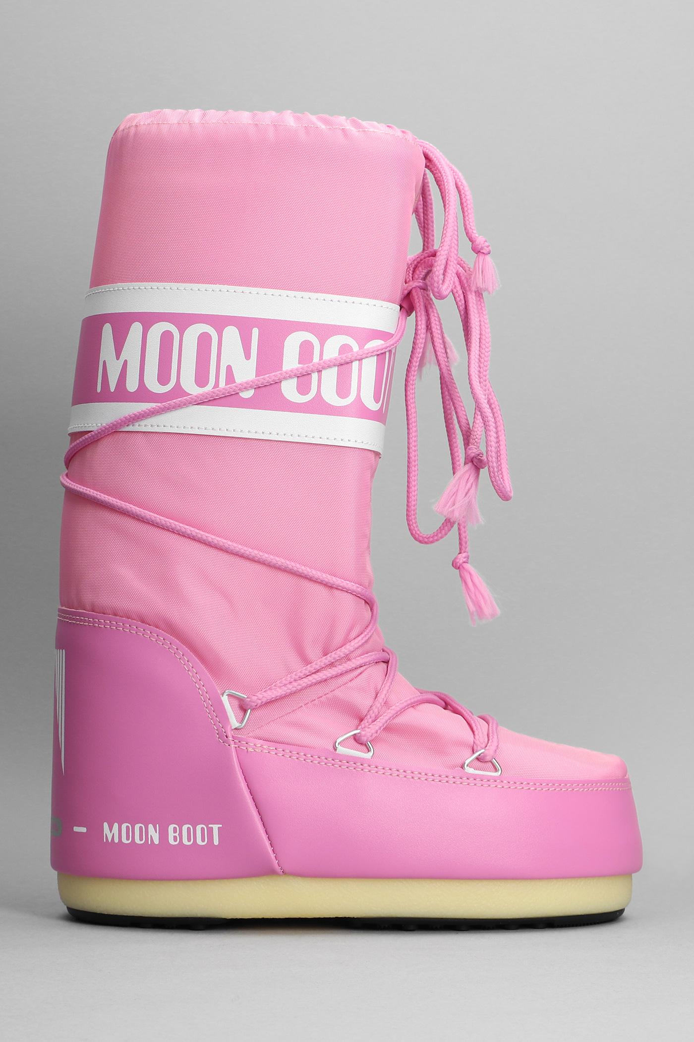 Moon Boot Low Heels Ankle Boots In Rose-pink Nylon | Lyst