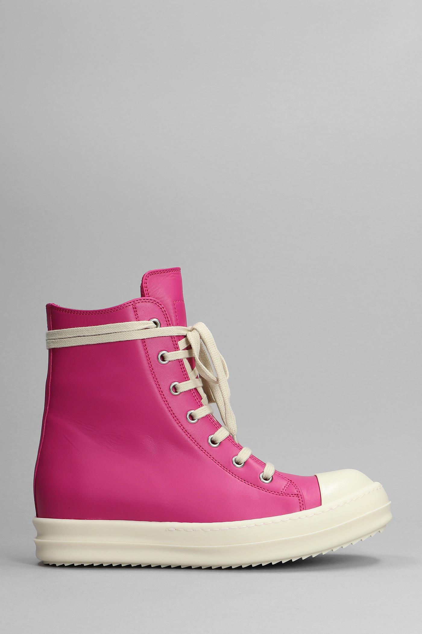 Rick Owens Leather High-top Sneakers in Pink | Lyst