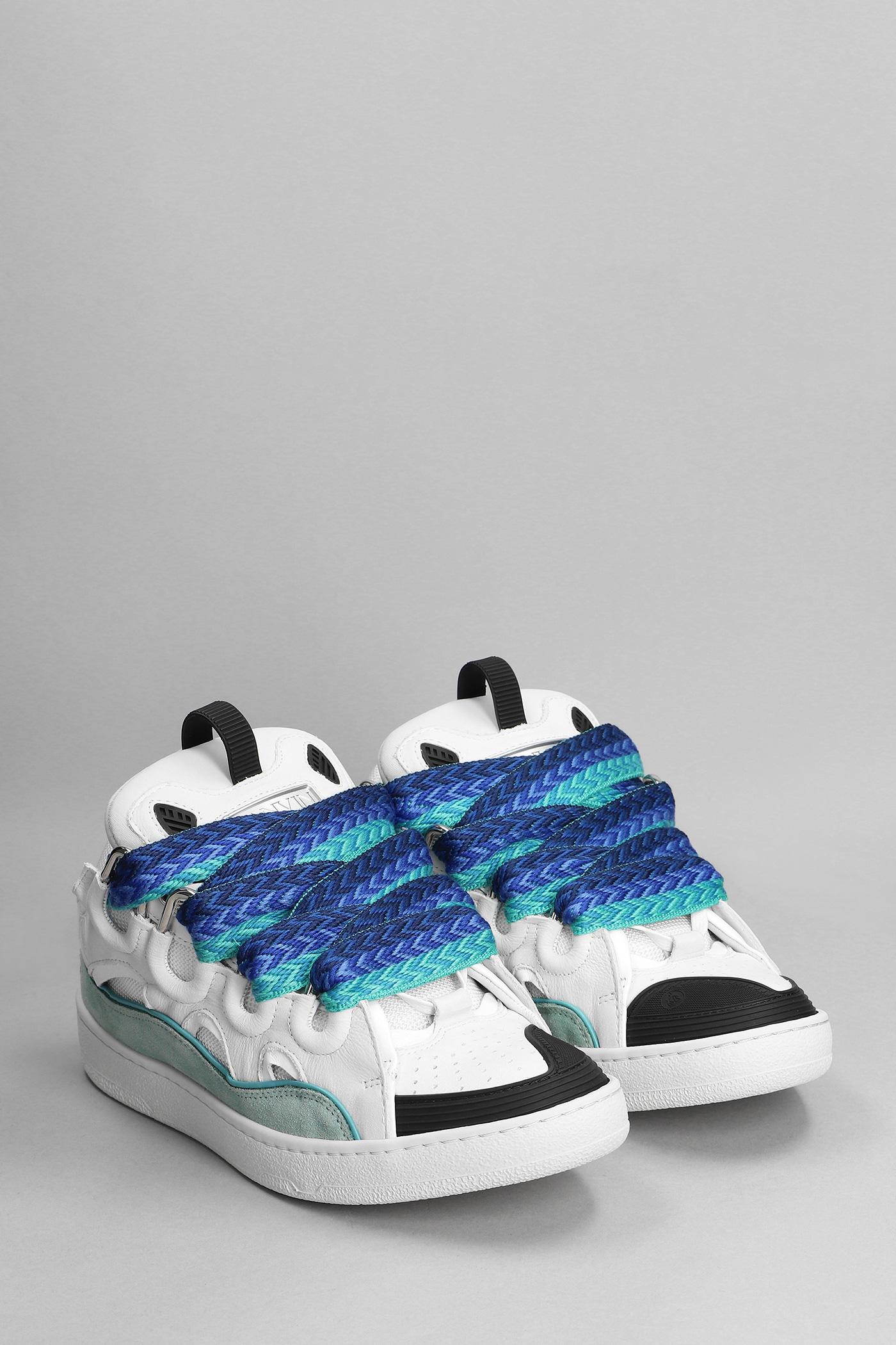 Lanvin Curb Sneakers In White Suede And Leather in Blue for Men | Lyst