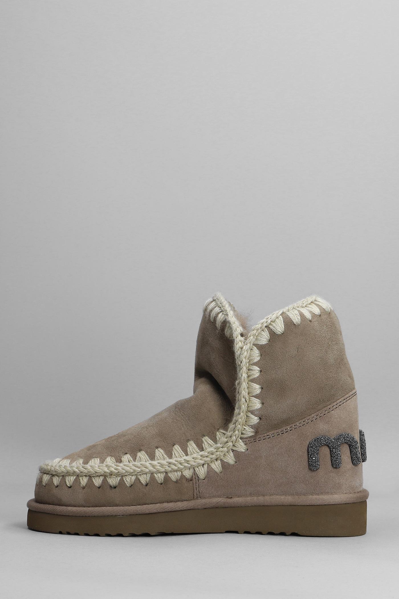 Mou Eskimo 18 Low Heels Ankle Boots In Taupe Suede in Gray Lyst