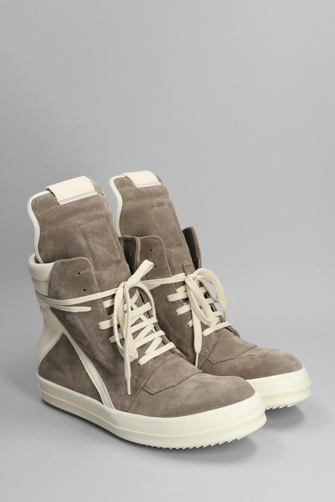Rick Owens Geobasket Sneakers In Taupe Leather in Gray for Men | Lyst