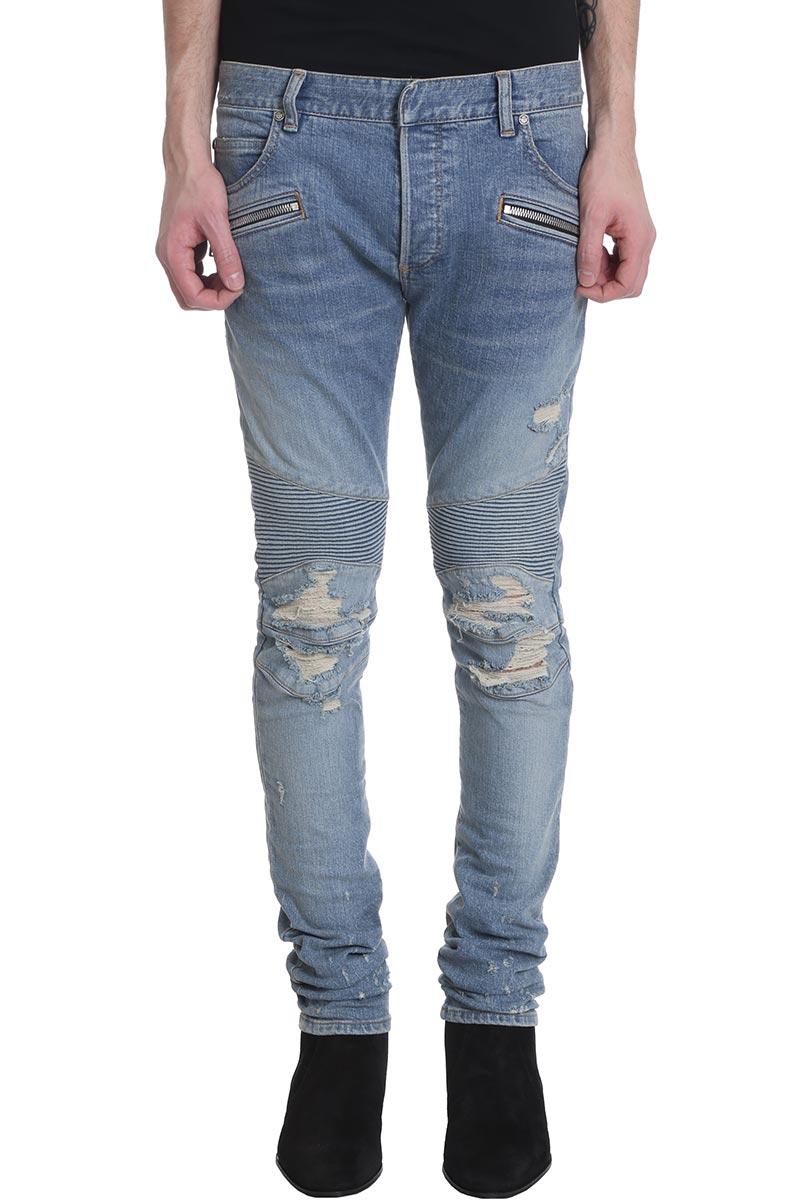 Balmain Jeans In Cyan Denim in Blue for Men - Lyst