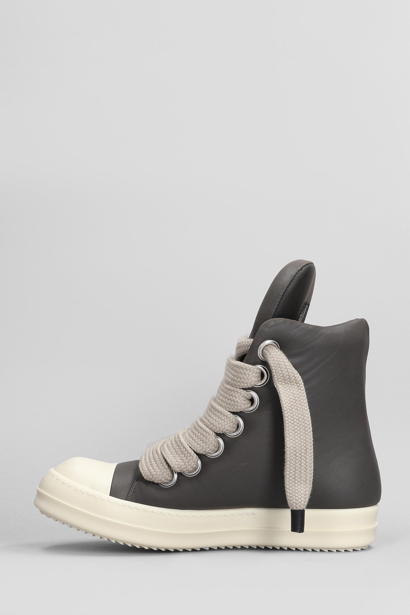 Rick Owens Jumbo Lace Padded Sneakers In Grey Leather for Rick Owens Jumbo Lace Padded Sneakers In Grey Leather for