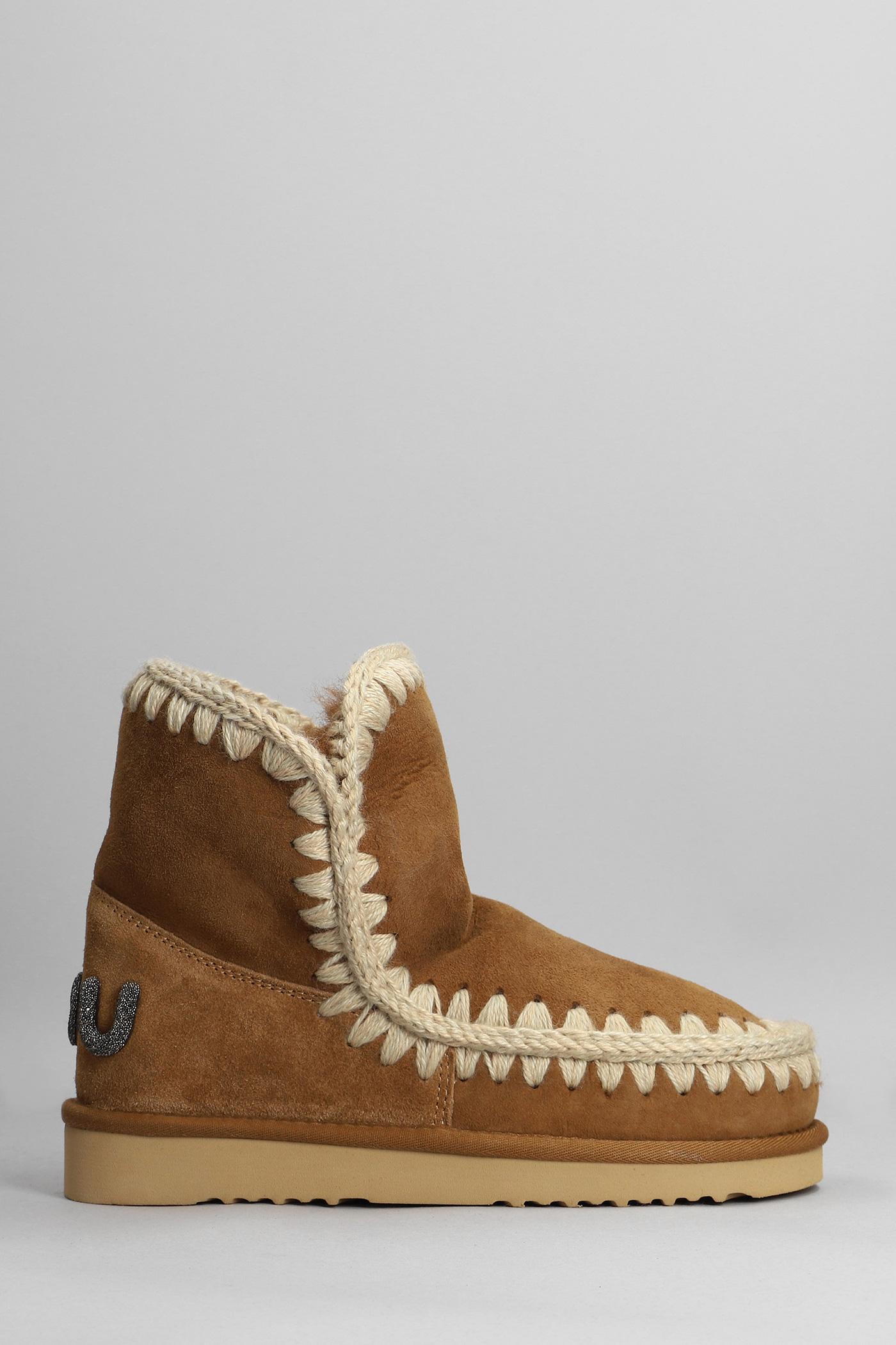 Mou Eskimo 18 Low Heels Ankle Boots In Leather Color Suede in Brown | Lyst