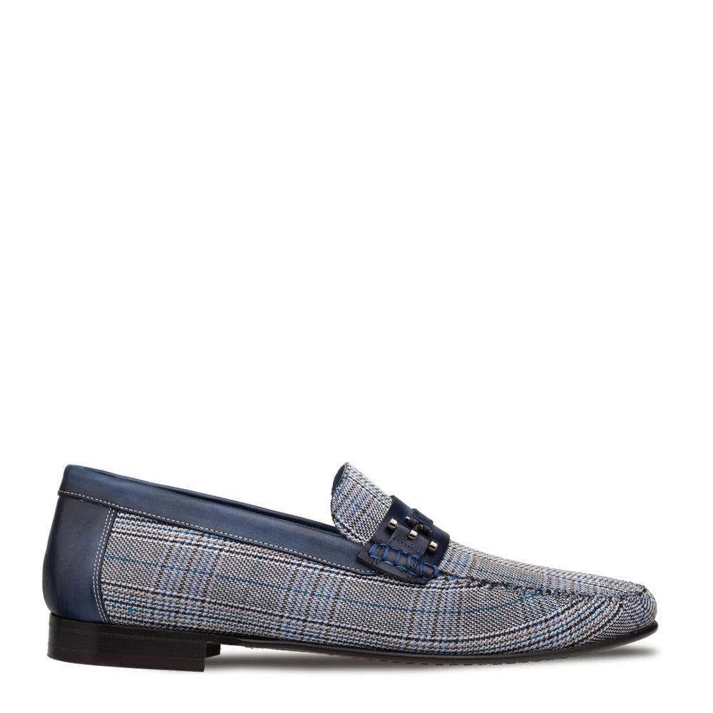 Mezlan R7397 Shoes Color Plaid Linen / Calfskin Leather Slipon