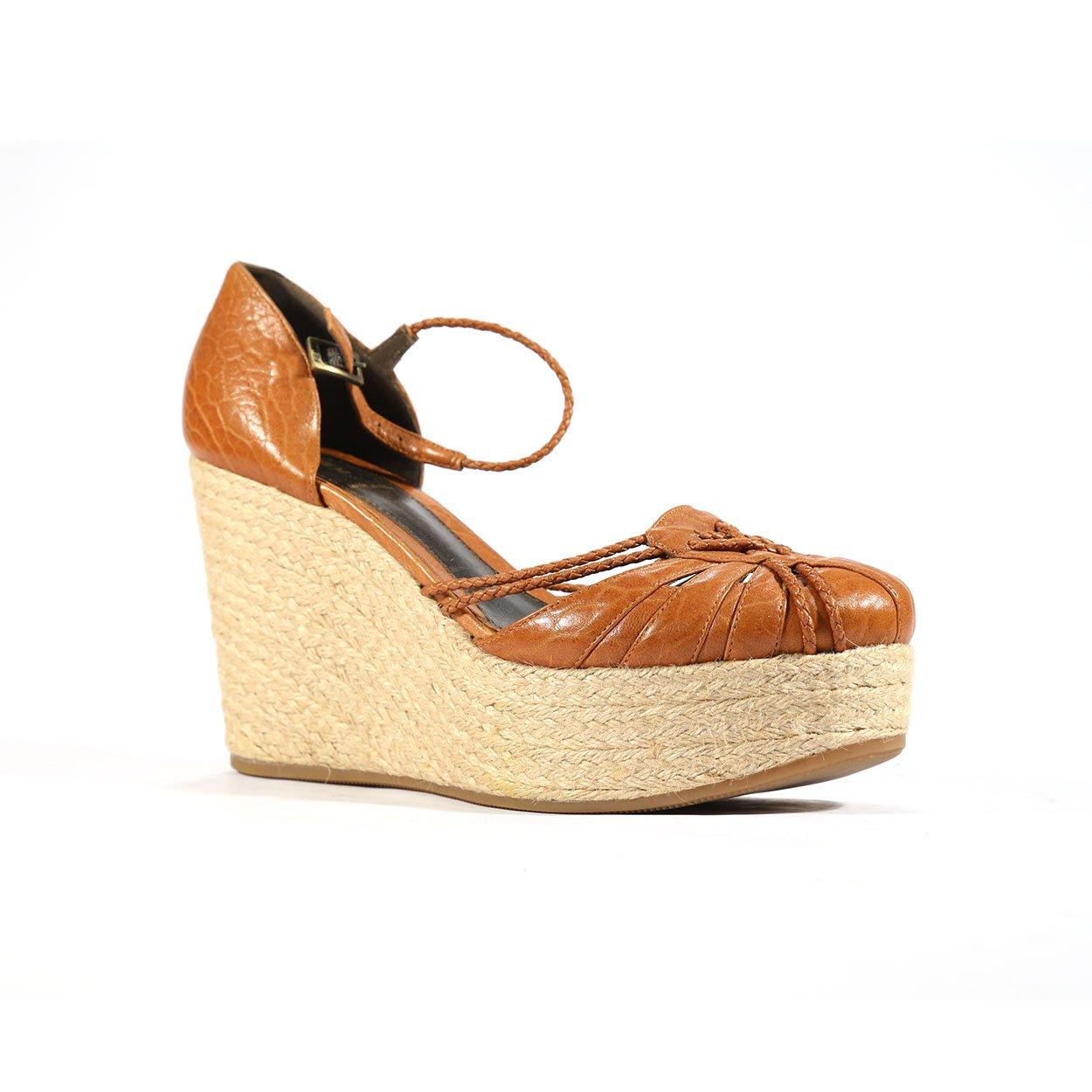 Fendi Designer Shoes Tweed Wedge Leather Sandals (ffw08) in Brown | Lyst