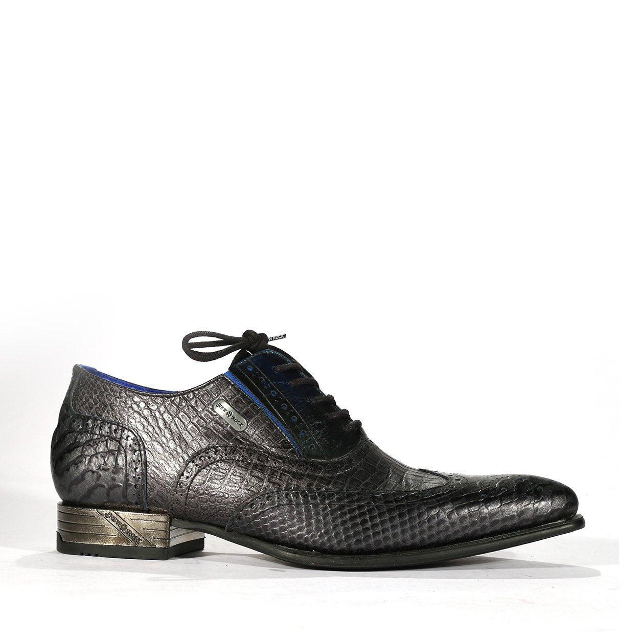 New Rock Designer Shoes Black / Blue Exotic Print / Calf-skin Leather  Classic Oxfords M-nw136-c6 (nrs1265-s) for Men | Lyst