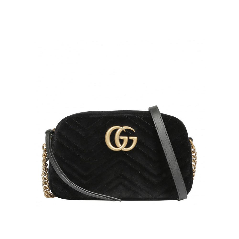 Gucci Black Matelasse Velvet Gg Marmont Shoulder Bag