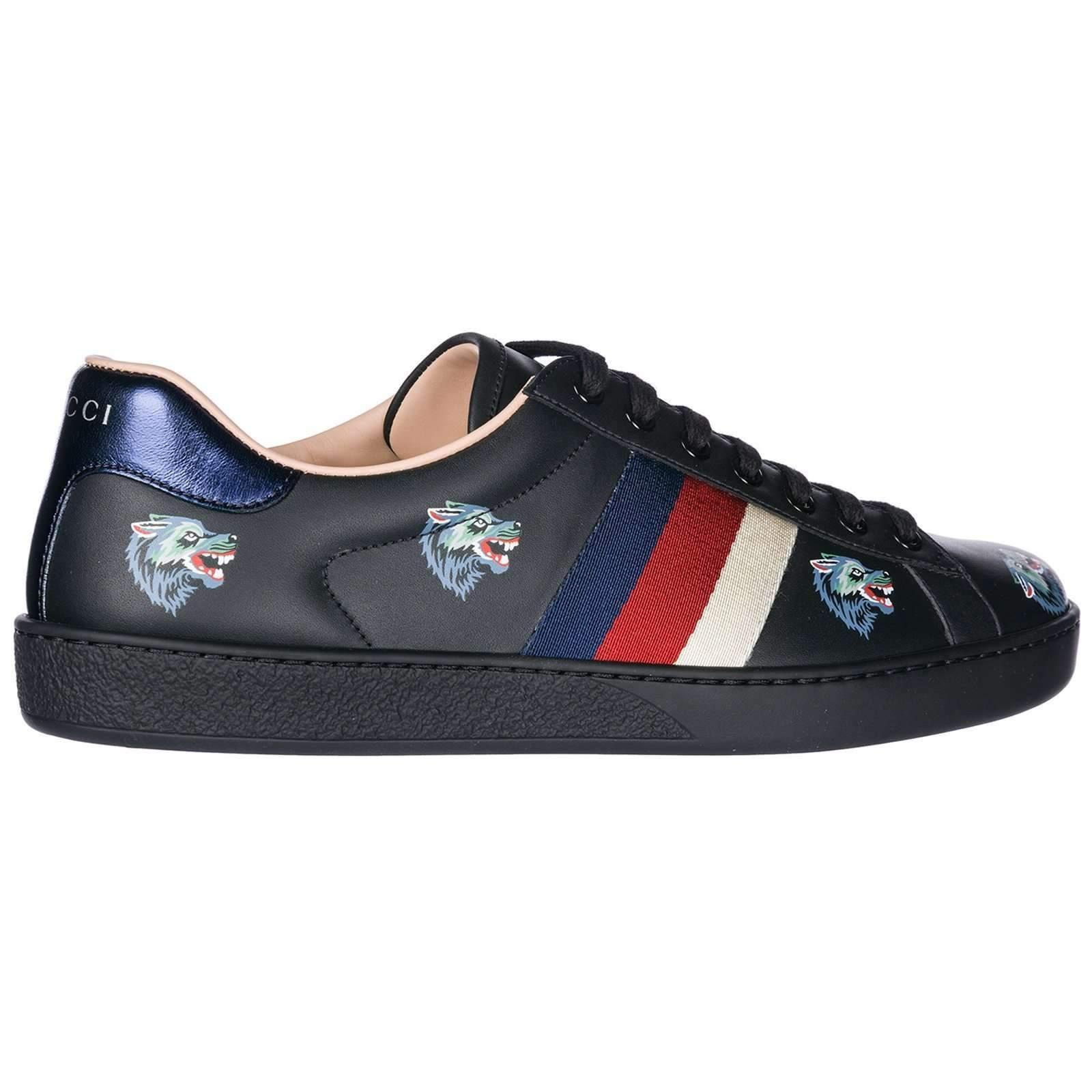 Gucci Ace Wolf Designer Shoes Embroidered Leather Sneakers Trainers 386750  Oh810 (GGM1703) in Black for Men | Lyst