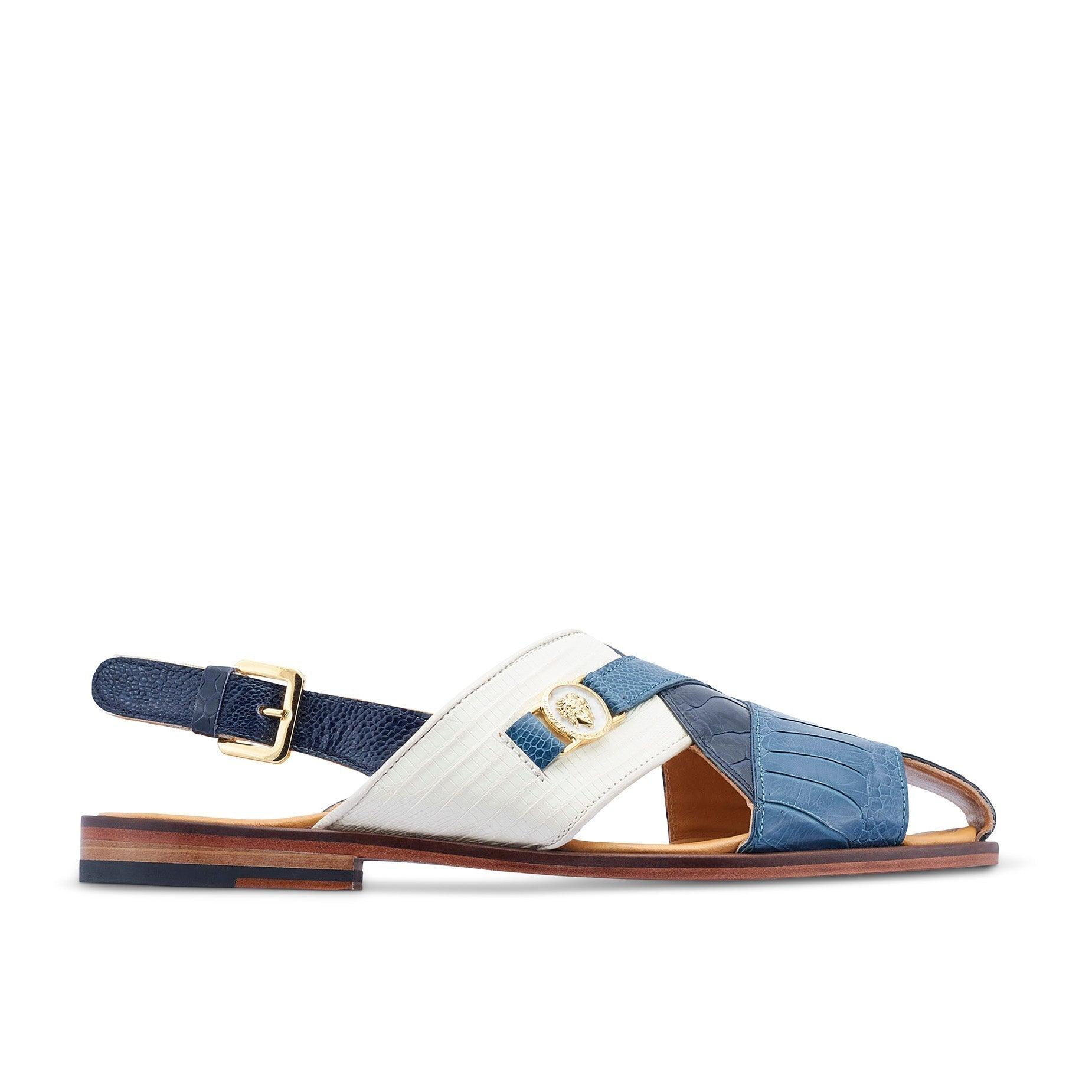 Mauri 5076 Romano Shoes Two-tone Blue & Cream Exotic Ostrich Leg / Tejus  Lizard Sandals (mas5429) for Men | Lyst