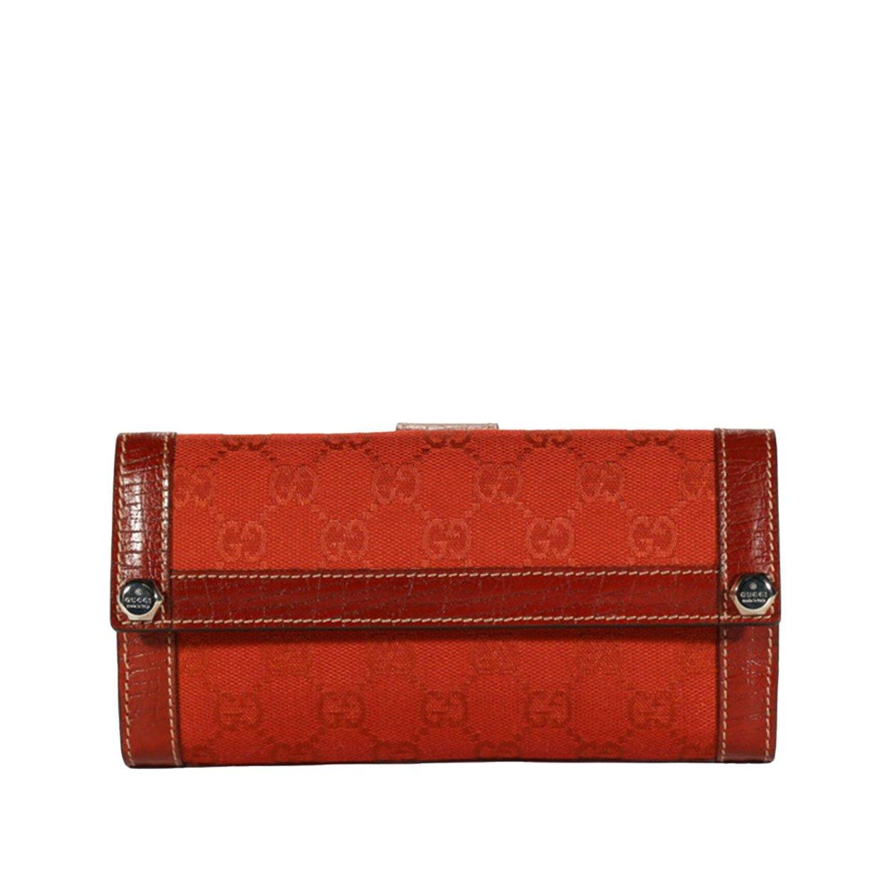 Gucci Wallet Large GG Logo Fabric & Leather Checkbook 231839 in Red Lyst