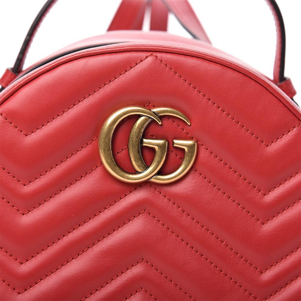 GUCCI GG Marmont Rucksack Chevron Leather Backpack Bag Pink 476671 - F