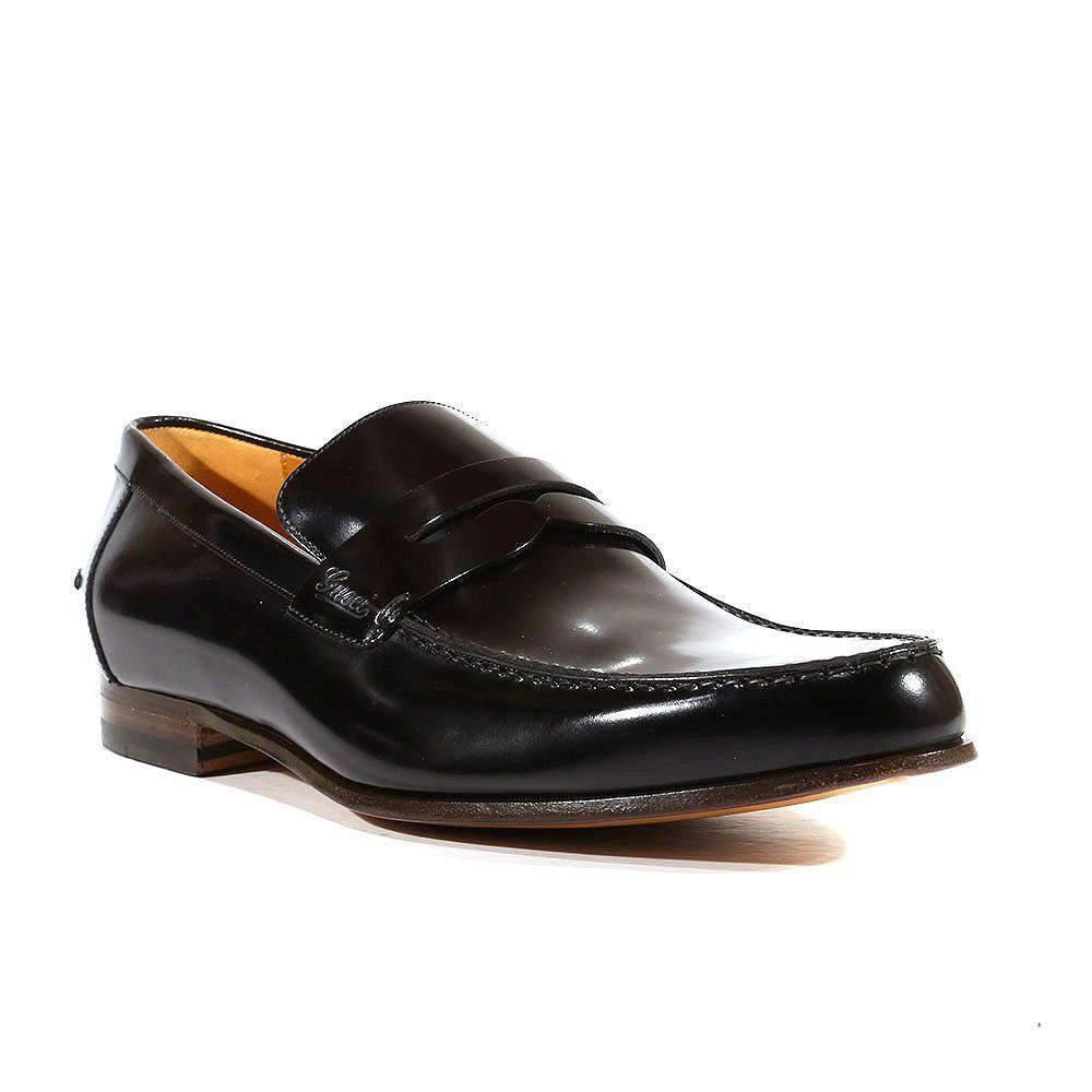 Gucci Men Designer Shoes Smooth Black Leather Classic Loafers - 121471 (GGM1538)