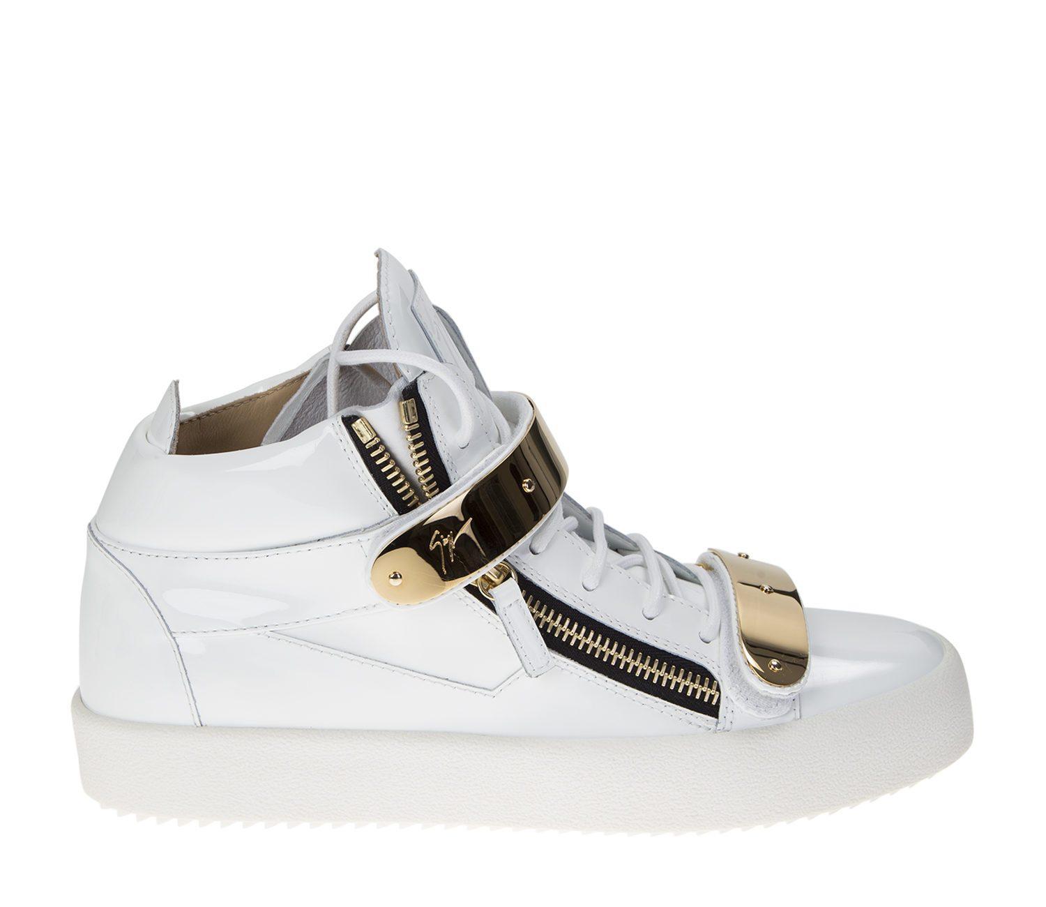 Lyst - Giuseppe Zanotti White Leather Sneakers With Strap Gold Metal in ...