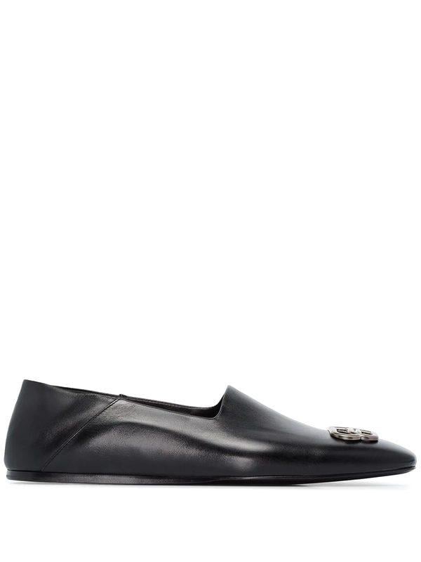 Balenciaga Logo Insert Leather Loafers in Black for Men - Lyst