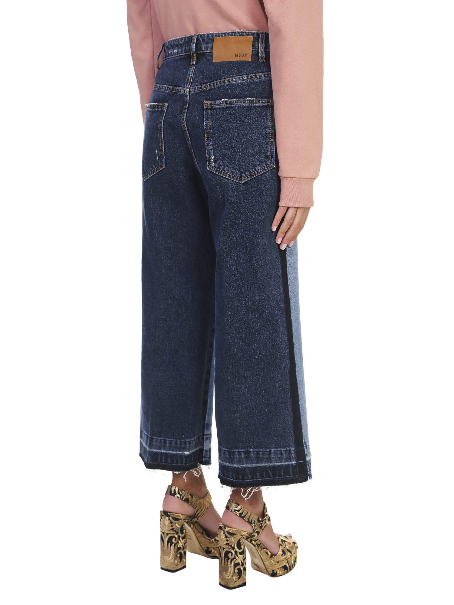 MSGM Denim Cropped Wide Leg Jeans in Blue - Lyst