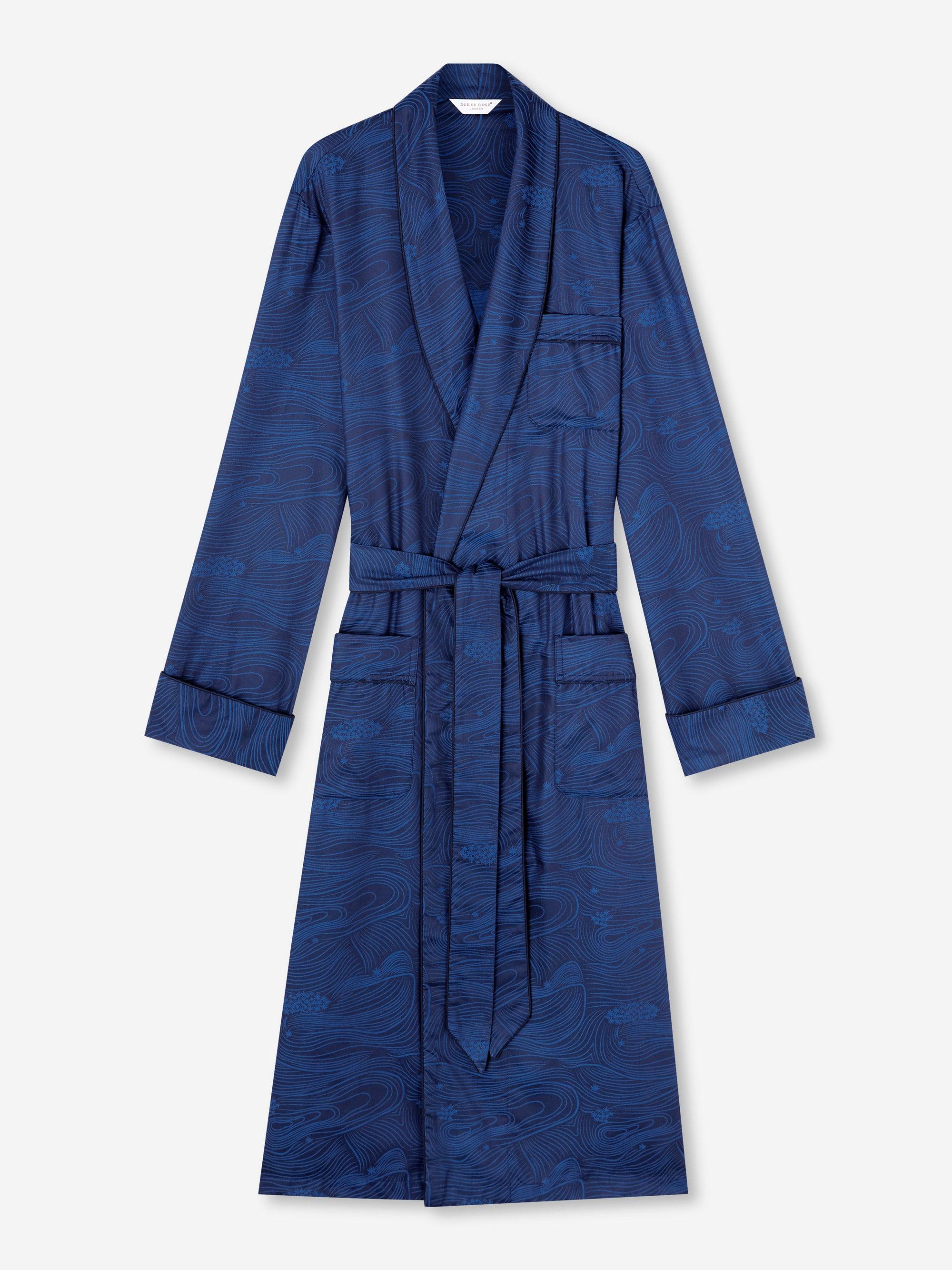 Derek Rose Dressing Gown Paris 22 Cotton Jacquard Navy in Blue for Men