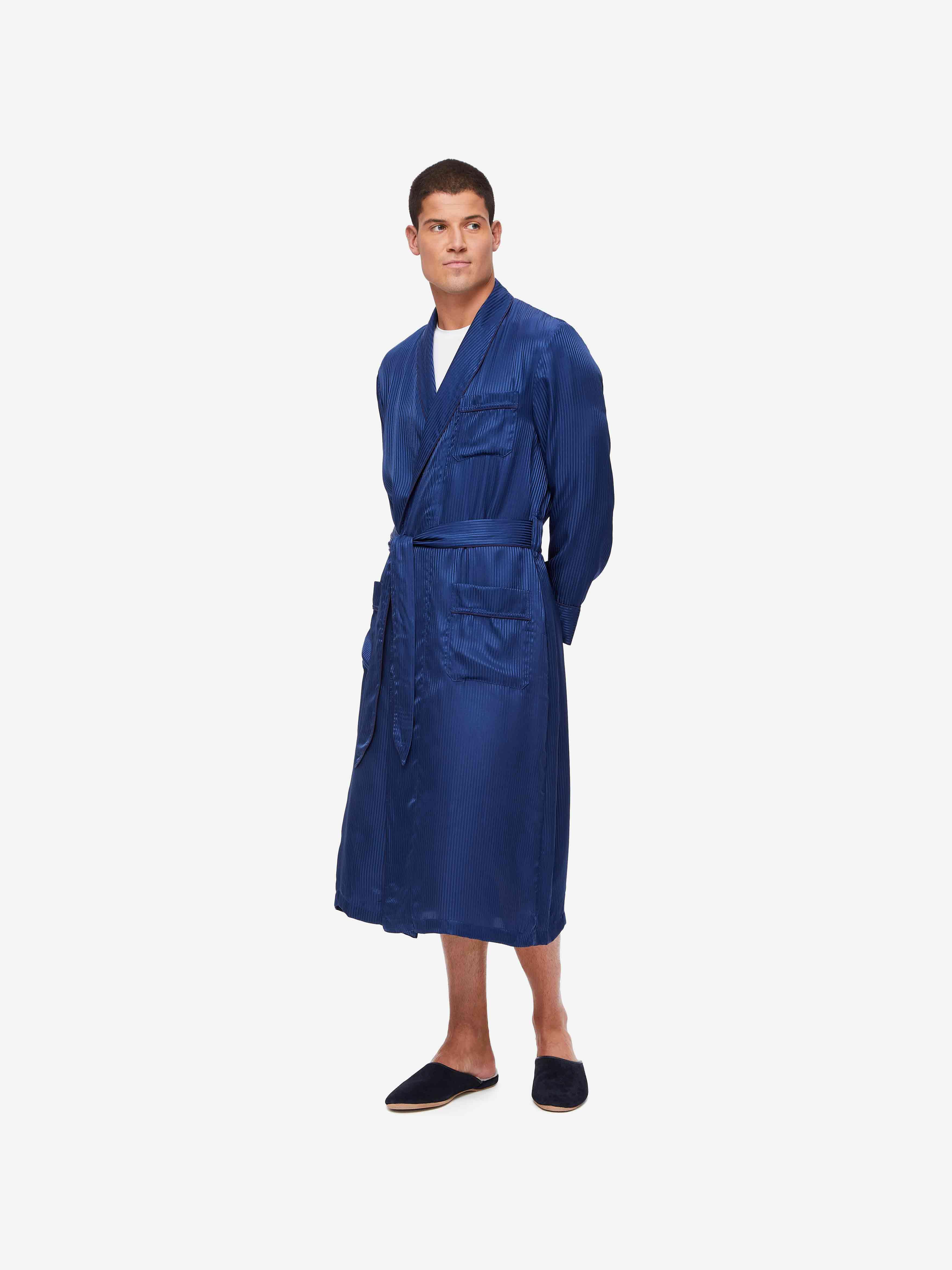 Derek Rose Dressing Gown Woburn 8 Silk Satin in Blue for Men Lyst
