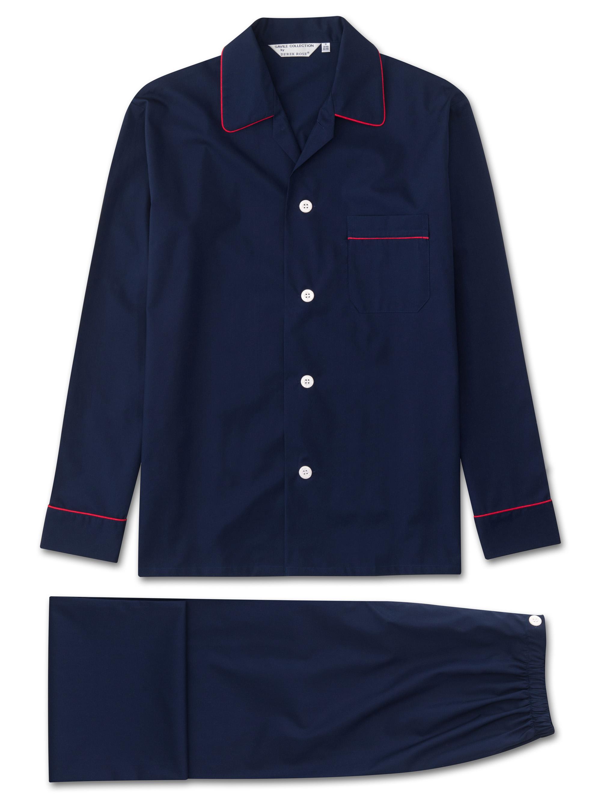 Derek Rose Men's Royal Satin Stripe Classic Fit Pyjama Set Navy
