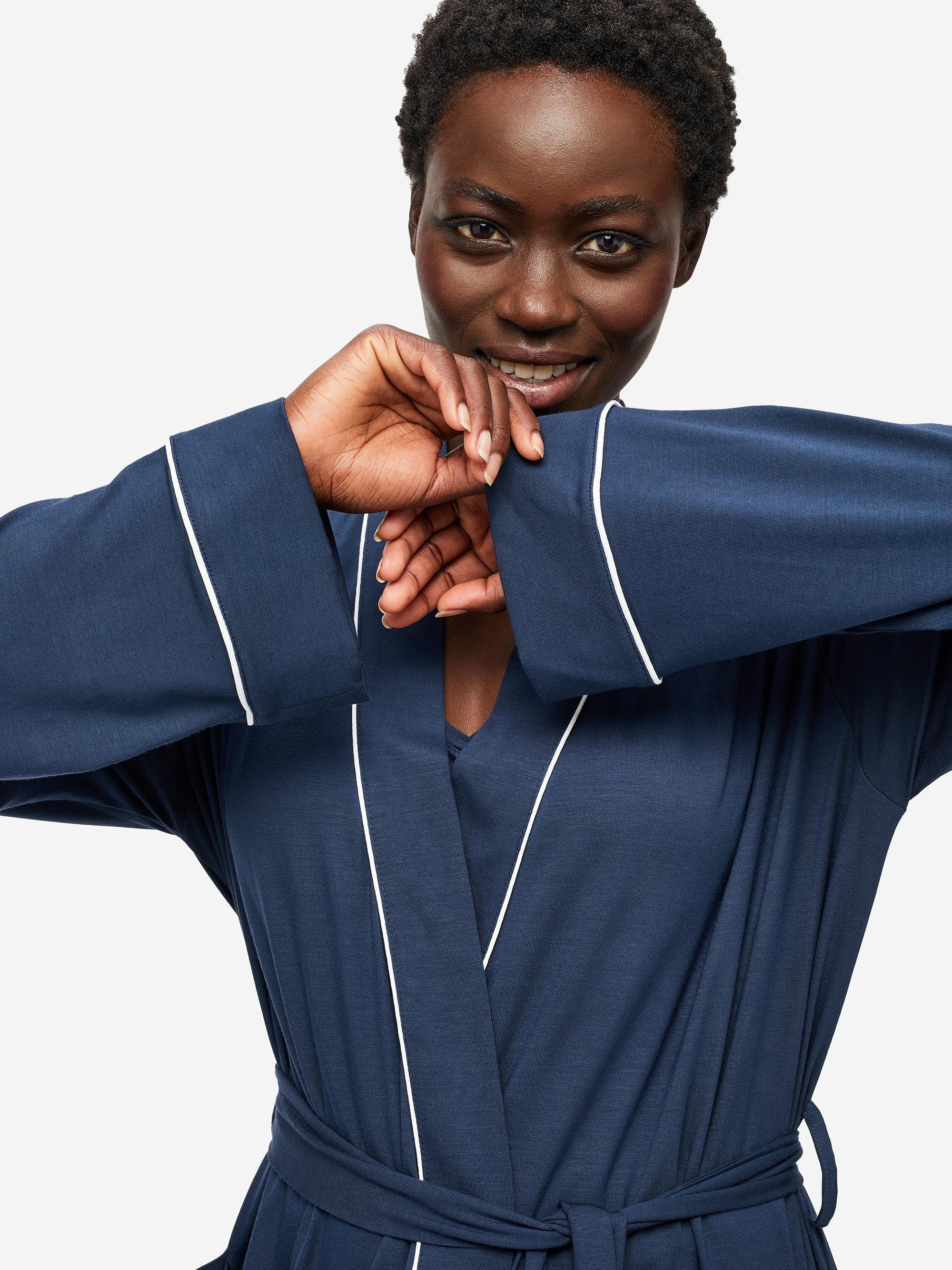 Derek Rose Dressing Gown Lara Micro Modal Stretch in Blue Lyst