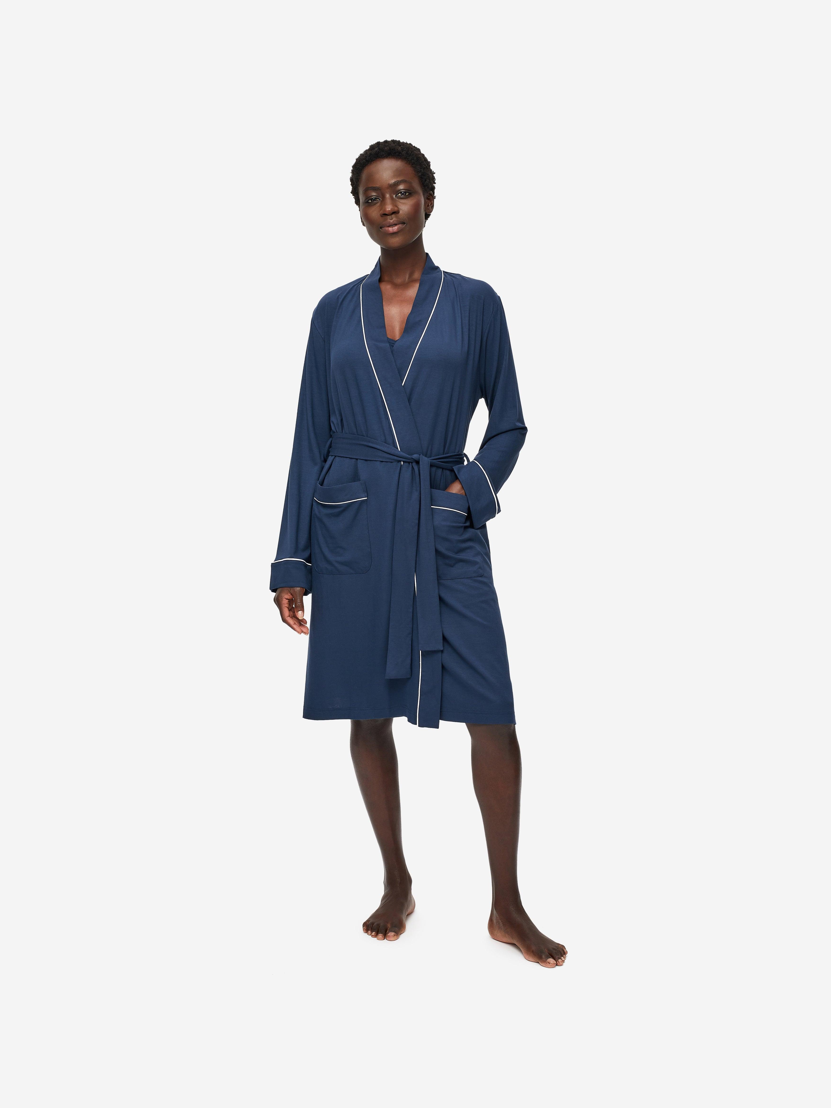 Derek Rose Dressing Gown Lara Micro Modal Stretch Navy in Blue Lyst