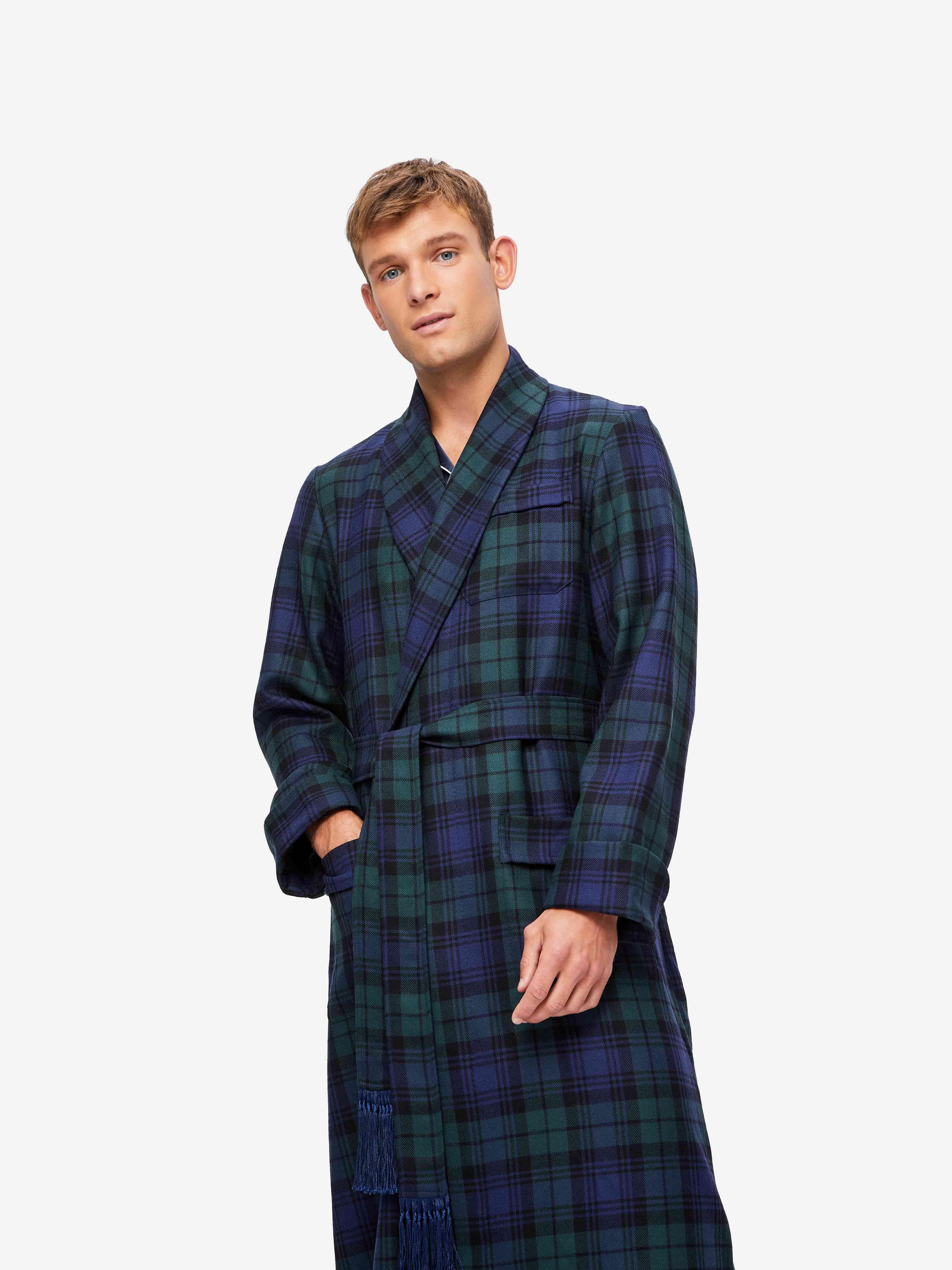 Derek Rose Dressing Gown Tartan Black Watch Wool in Blue for Men | Lyst