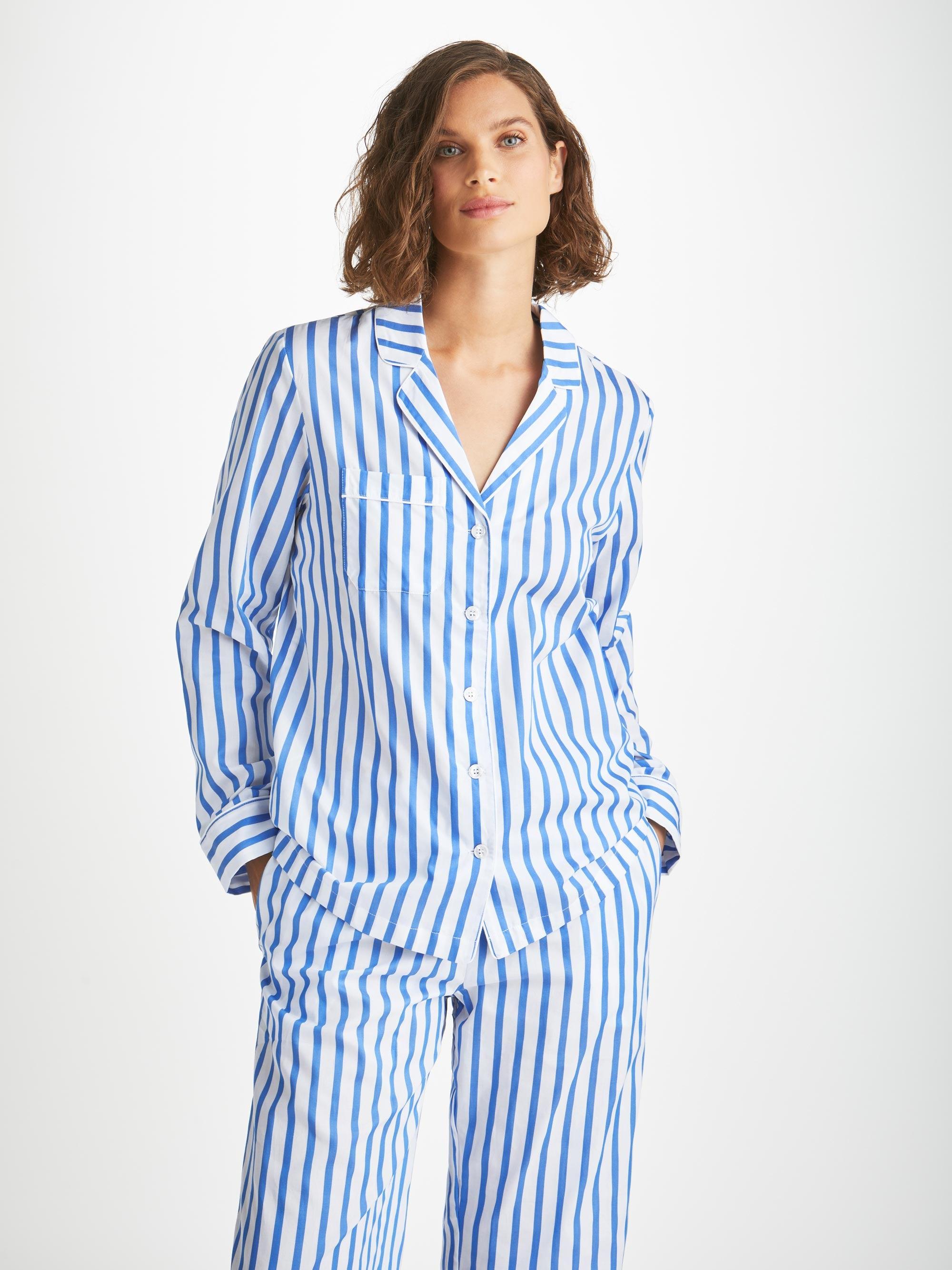 Derek Rose Pyjamas Capri 23 Cotton Batiste in Blue