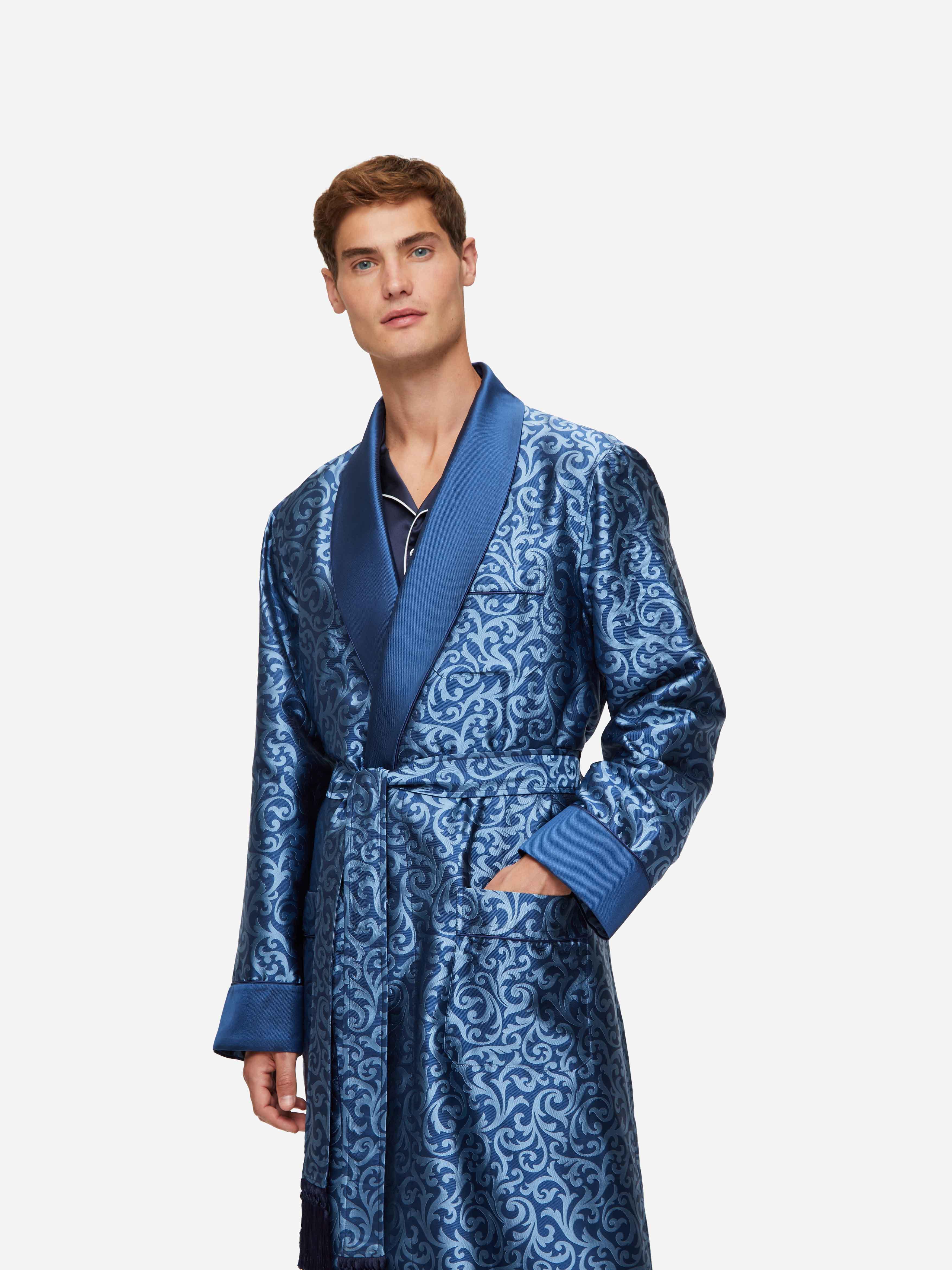 Derek Rose Dressing Gown Verona 63 Silk Jacquard in Blue for Men | Lyst