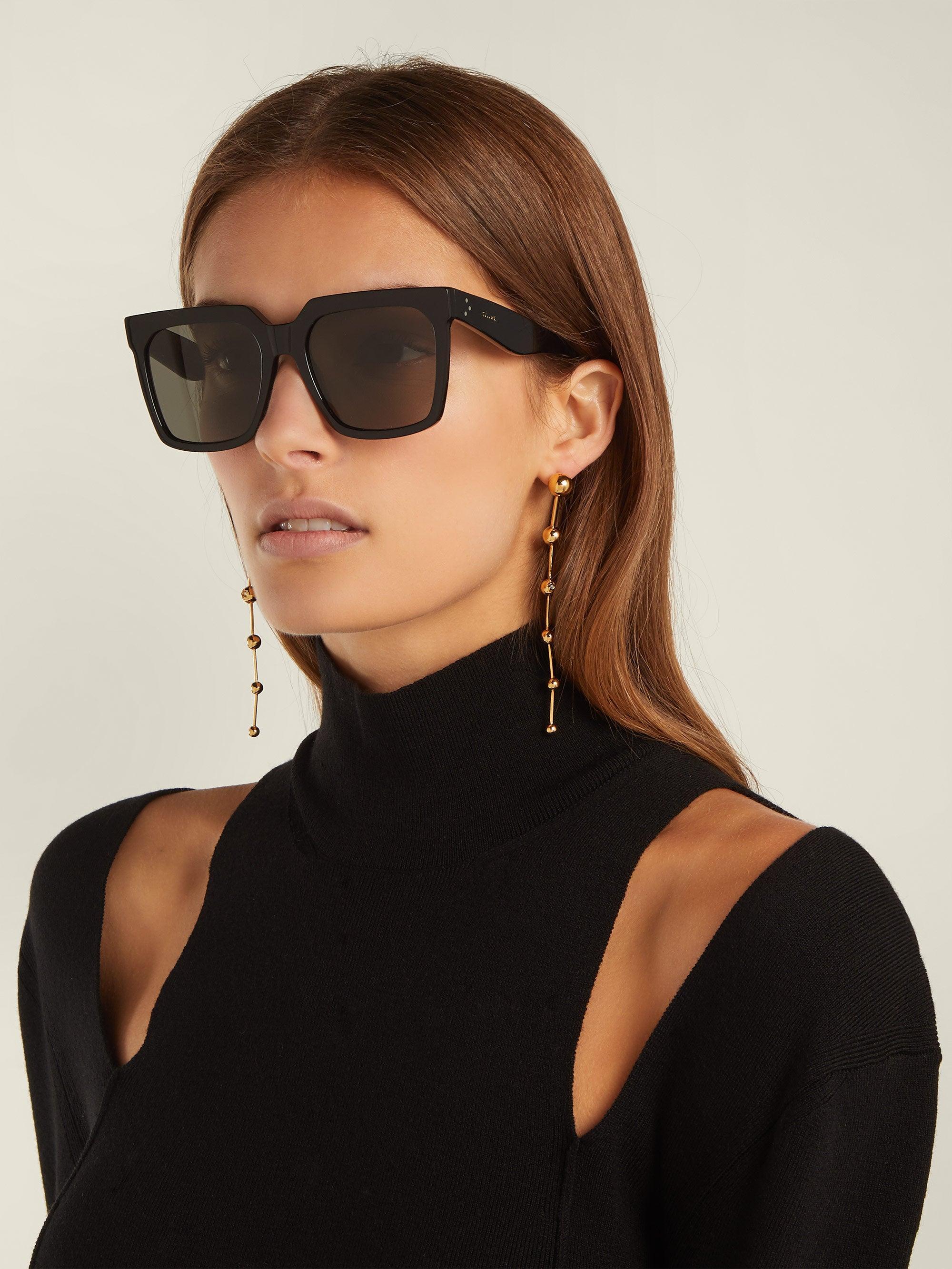 Celine Cl4055in Tilda Black Polarized Square Sunglasses | Lyst