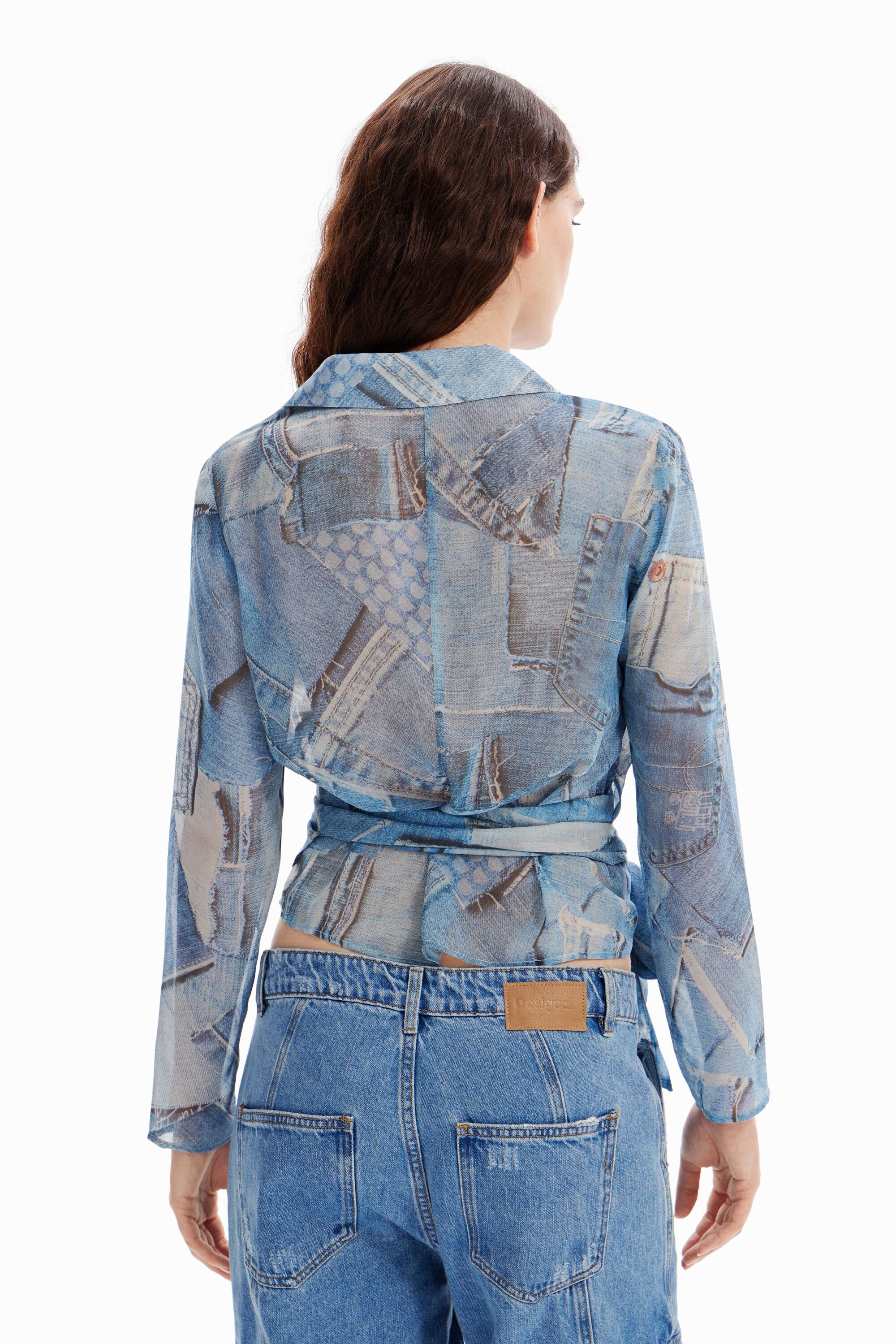 Desigual Denim Patchwork Wrap Blouse in Blue Lyst