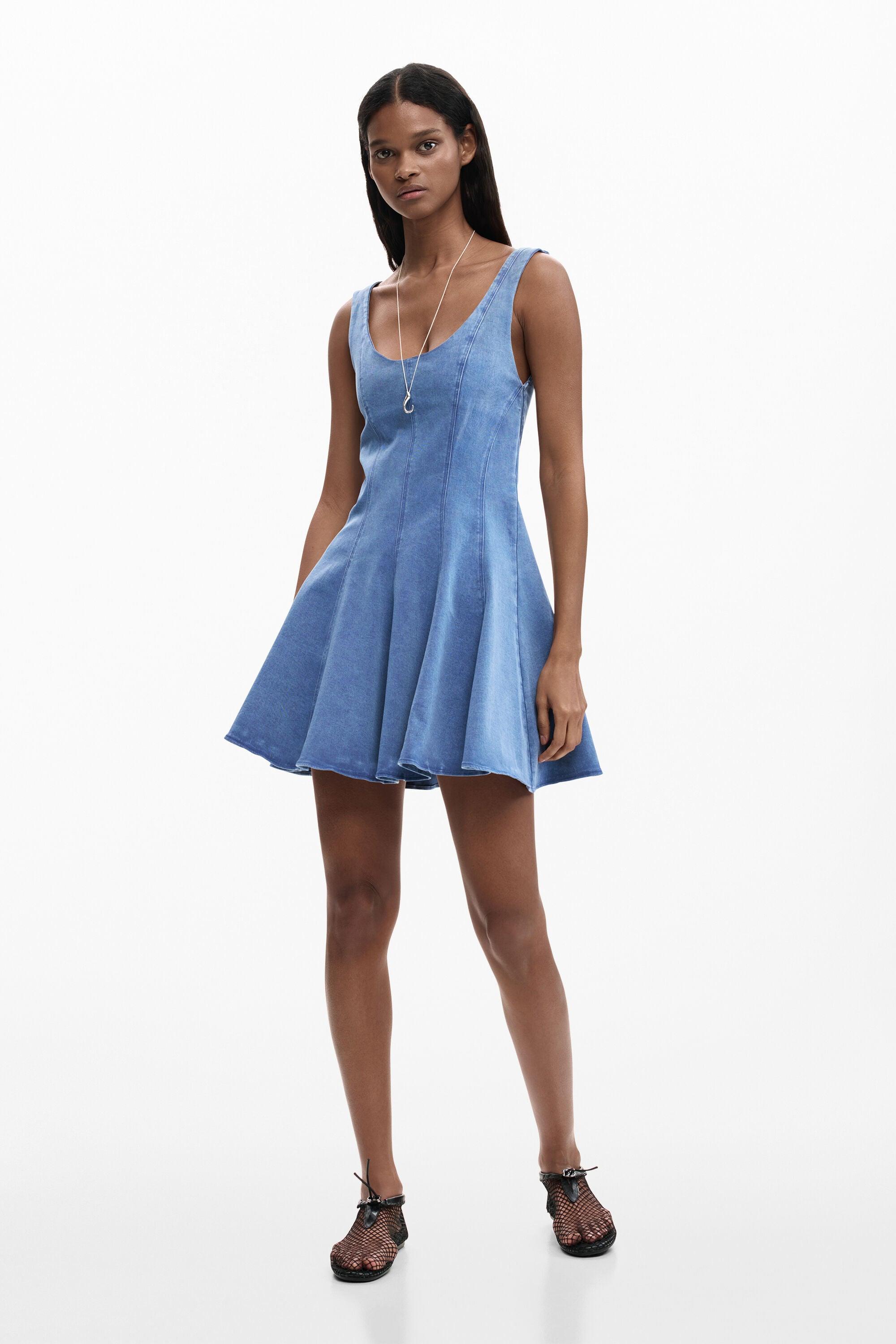 Desigual Skater Dress Denim Effect, Cotton in Blue