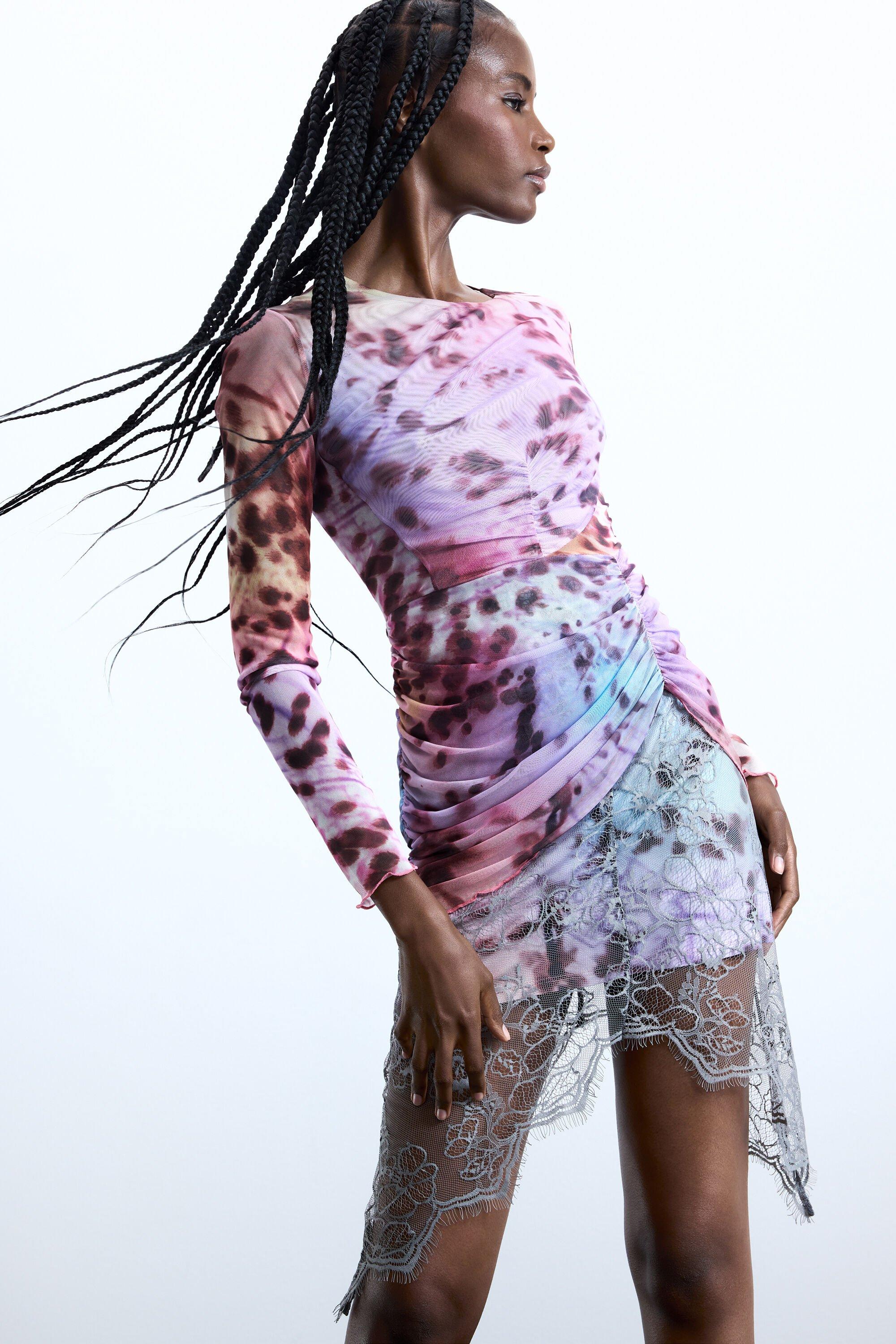 desigual lace dress Desigual Patchwork Lace Hem Midi Dress