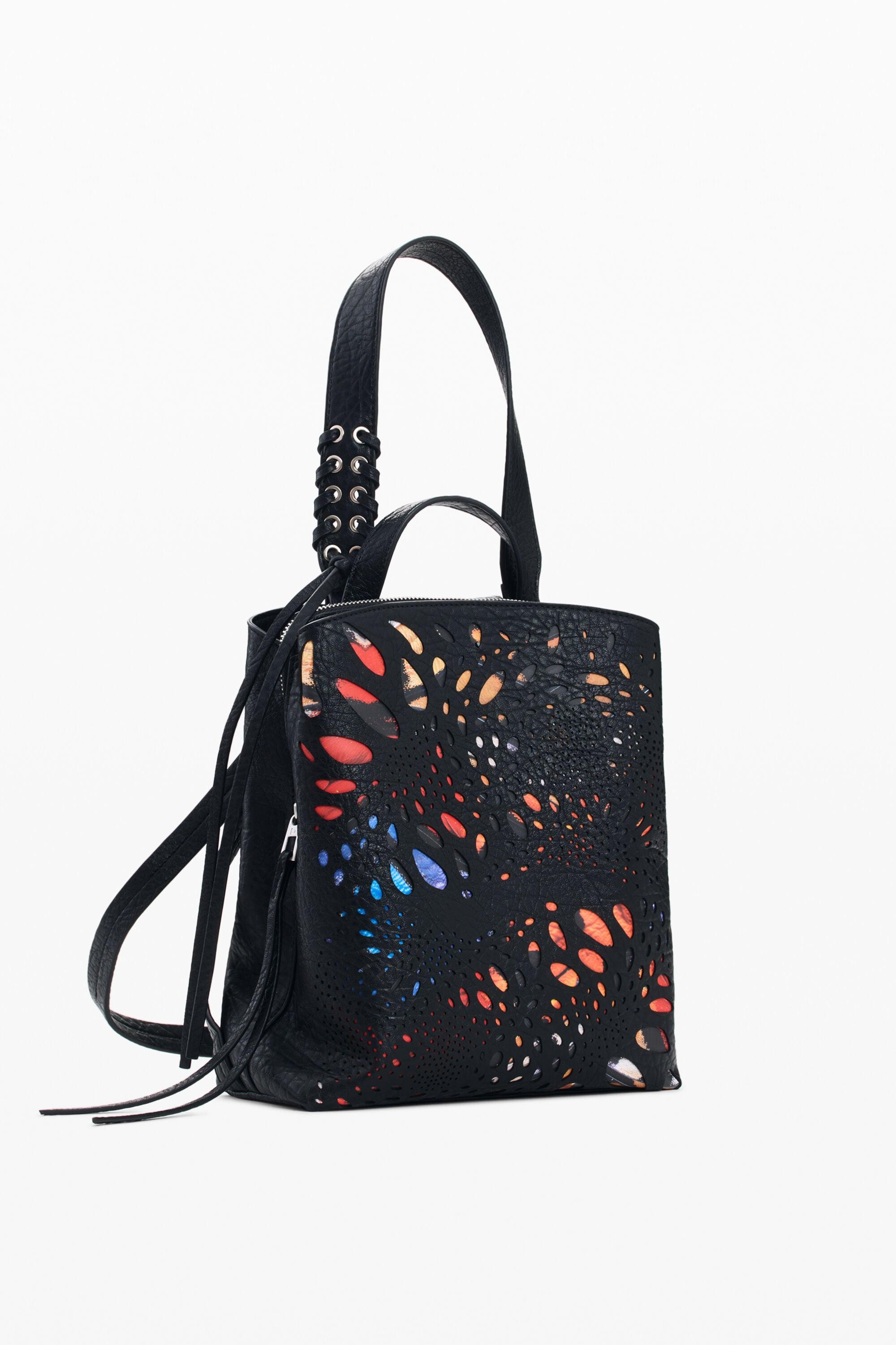Desigual Black Mini Backpack with Pink Floral Grommets Synthetic leather embroidered floral backpack | Desigual.com main image 4