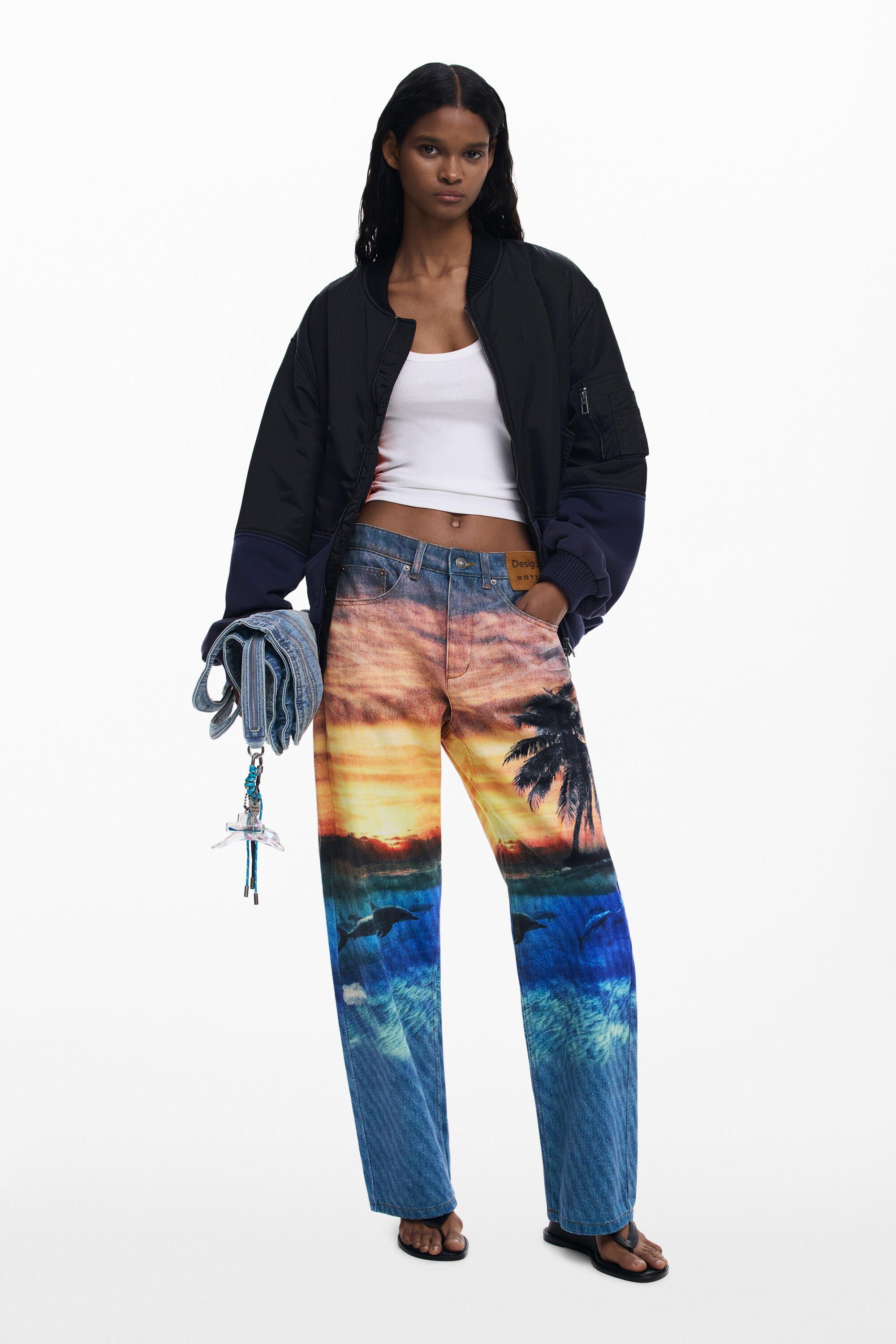 Desigual Sunset Denim Trousers, Cotton in Blue | Lyst