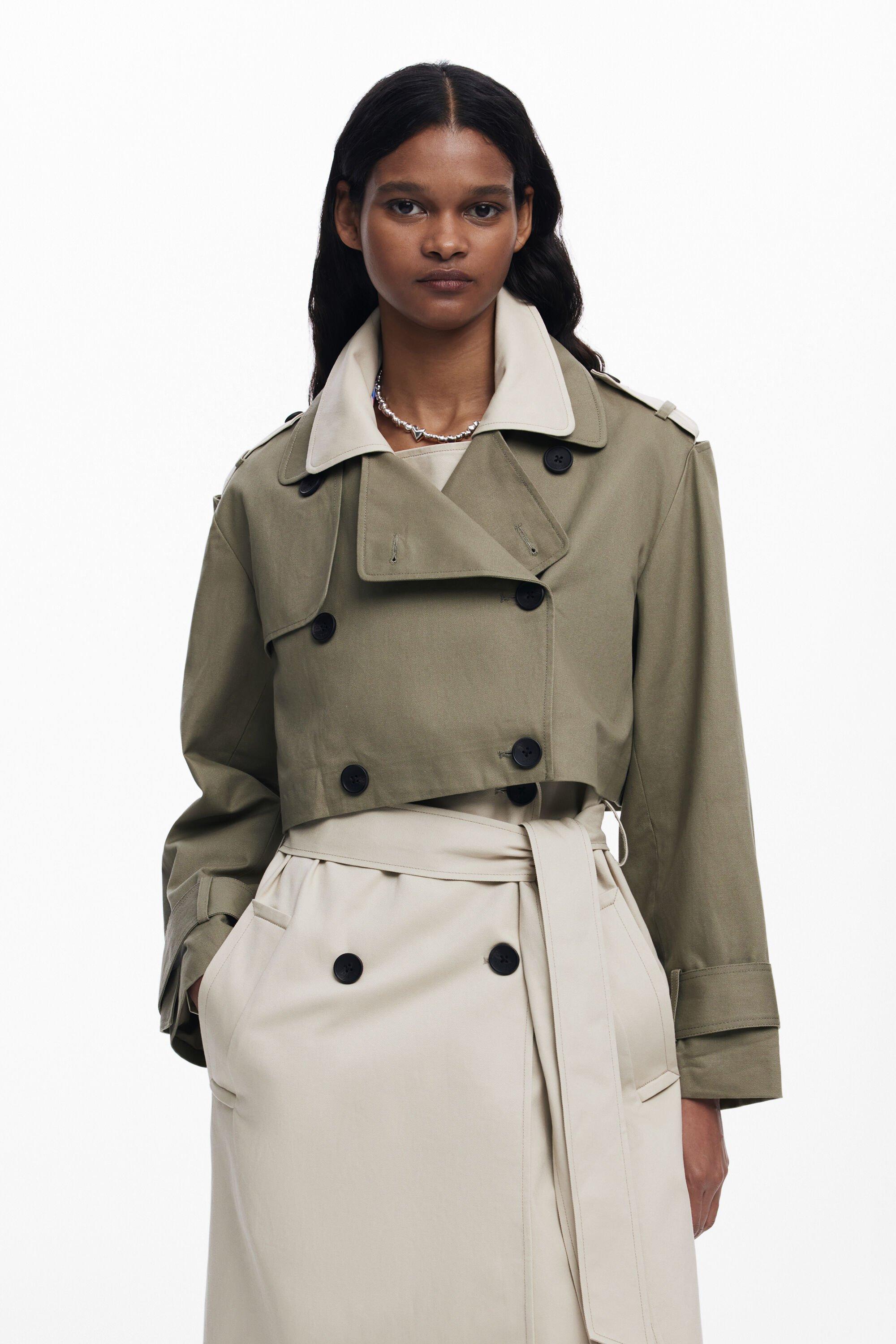 Desigual Detachable Two-Tone Trench Coat in White | Lyst