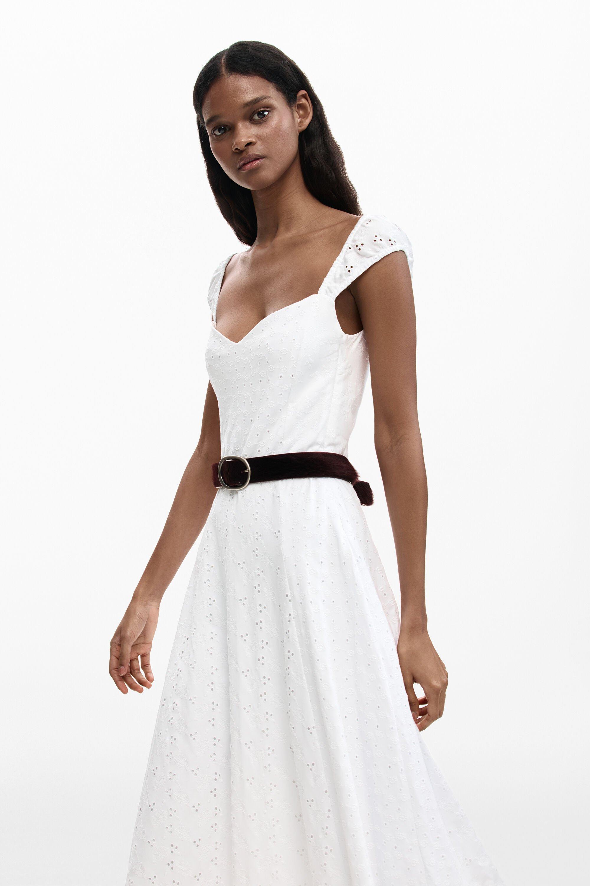 chinese dress ladies Desigual Mojito White Lace with Colourful Drawing Short Dress 23SWVW36   Belle Divino