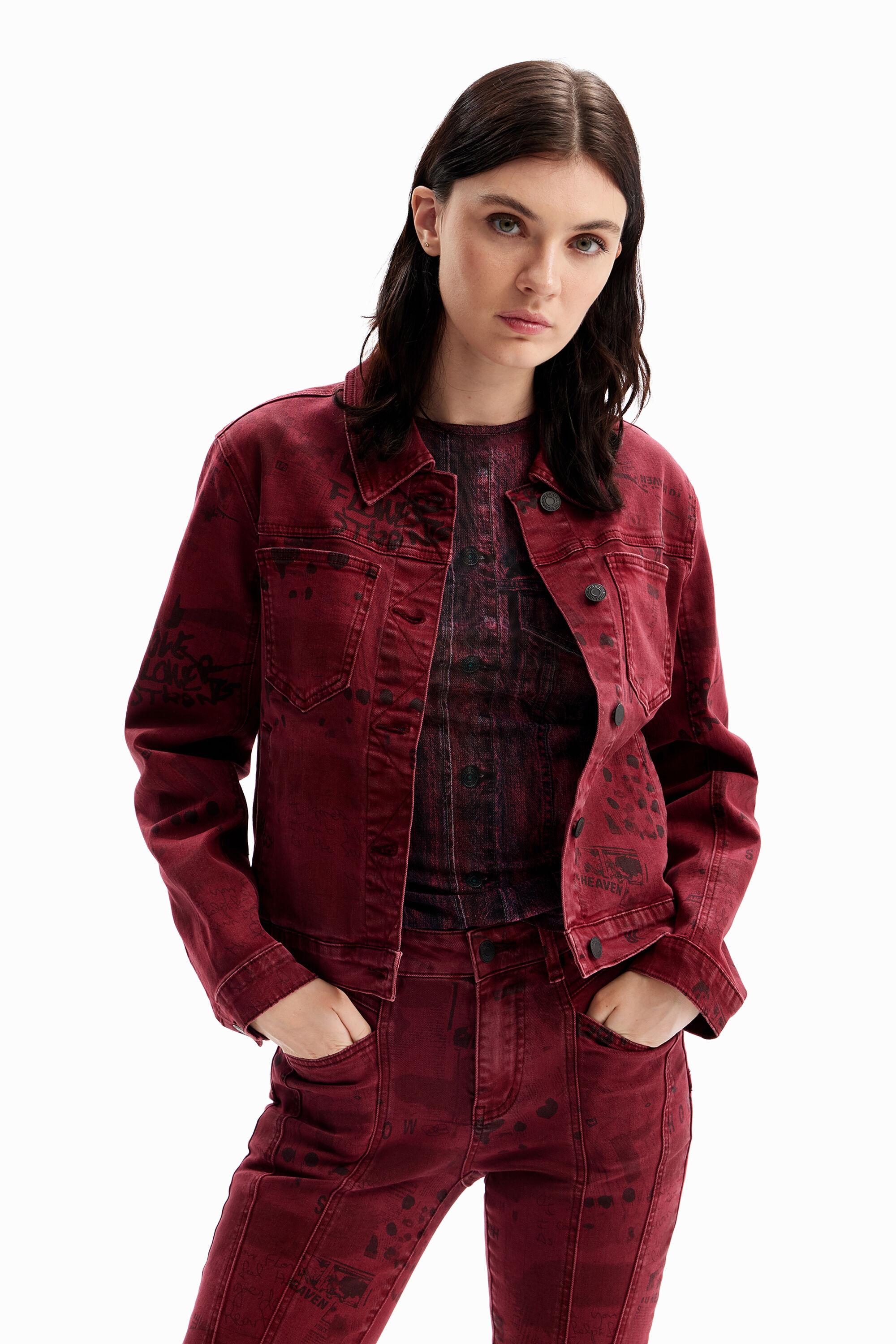 Desigual Newspaper Denim Trucker Jacket in Red Lyst