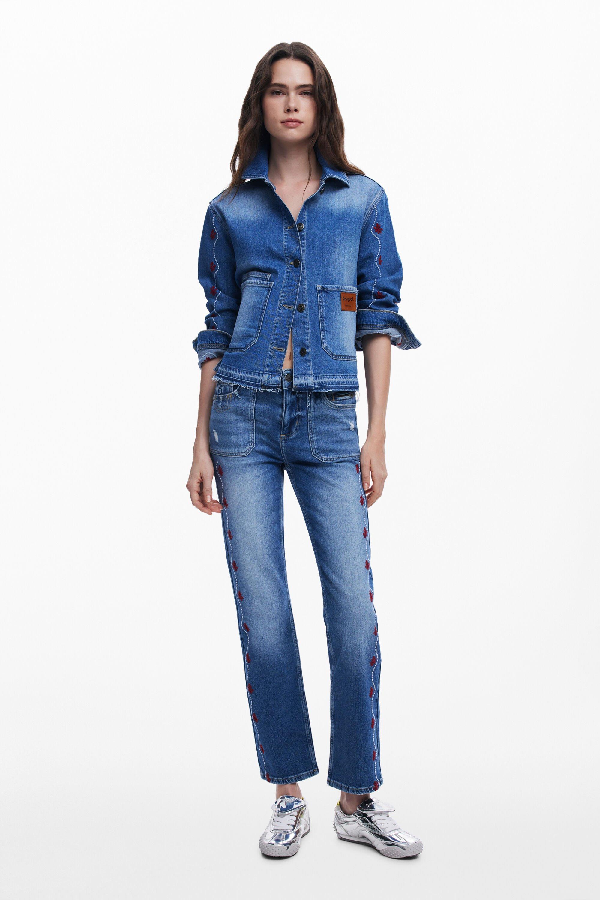 Veste Jean BrodÃ© Desigual Desigual Floral Denim Jacket In Blue