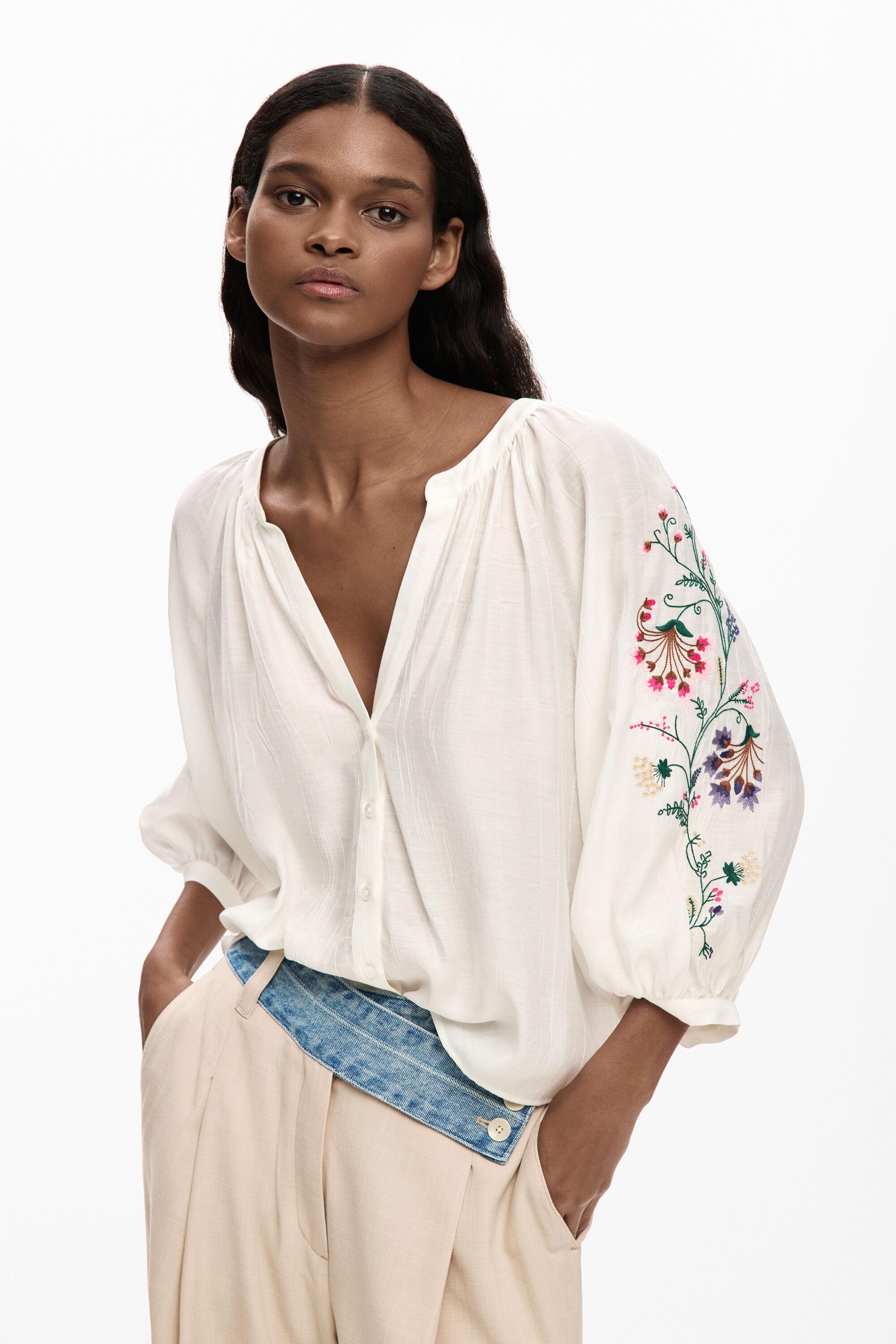 Desigual Camicia Donna – Colore Tinta Unita, Vestibilità Slim, Colletto Classico E Maniche Lunghe, Chiusura Frontale